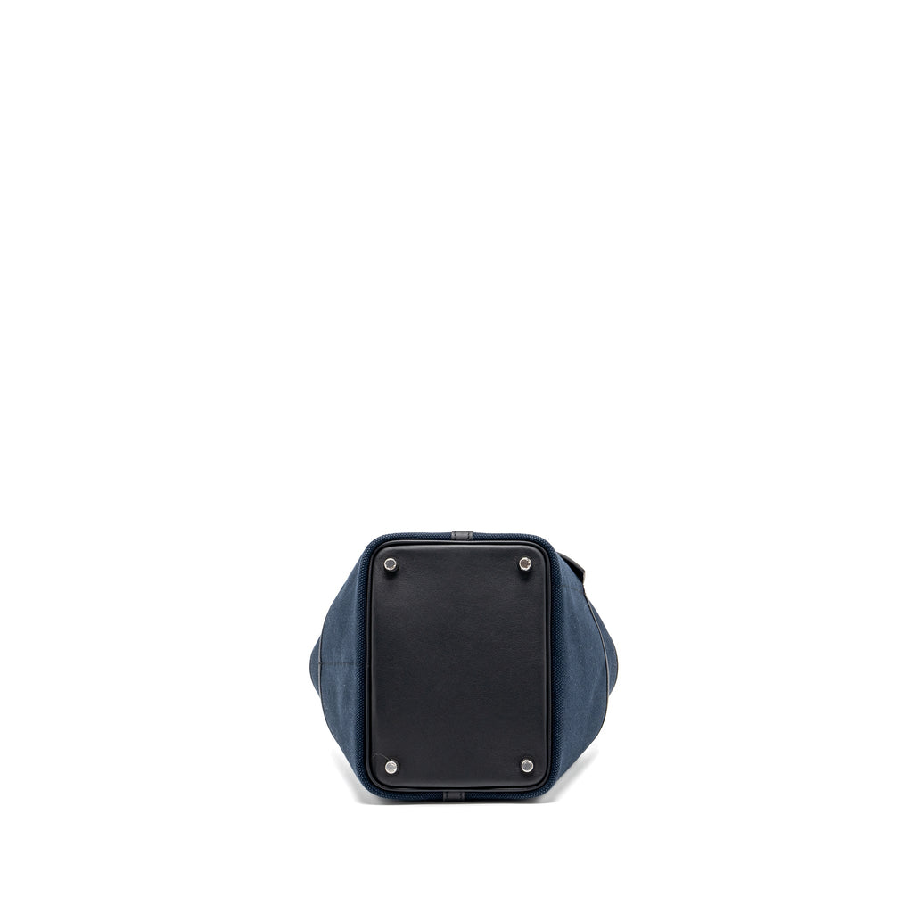 HERMES PICOTIN CARGO 18 LOCK BAG CANVAS/ SWIFT LEATHER BLUE MARINE / BLACK SHW