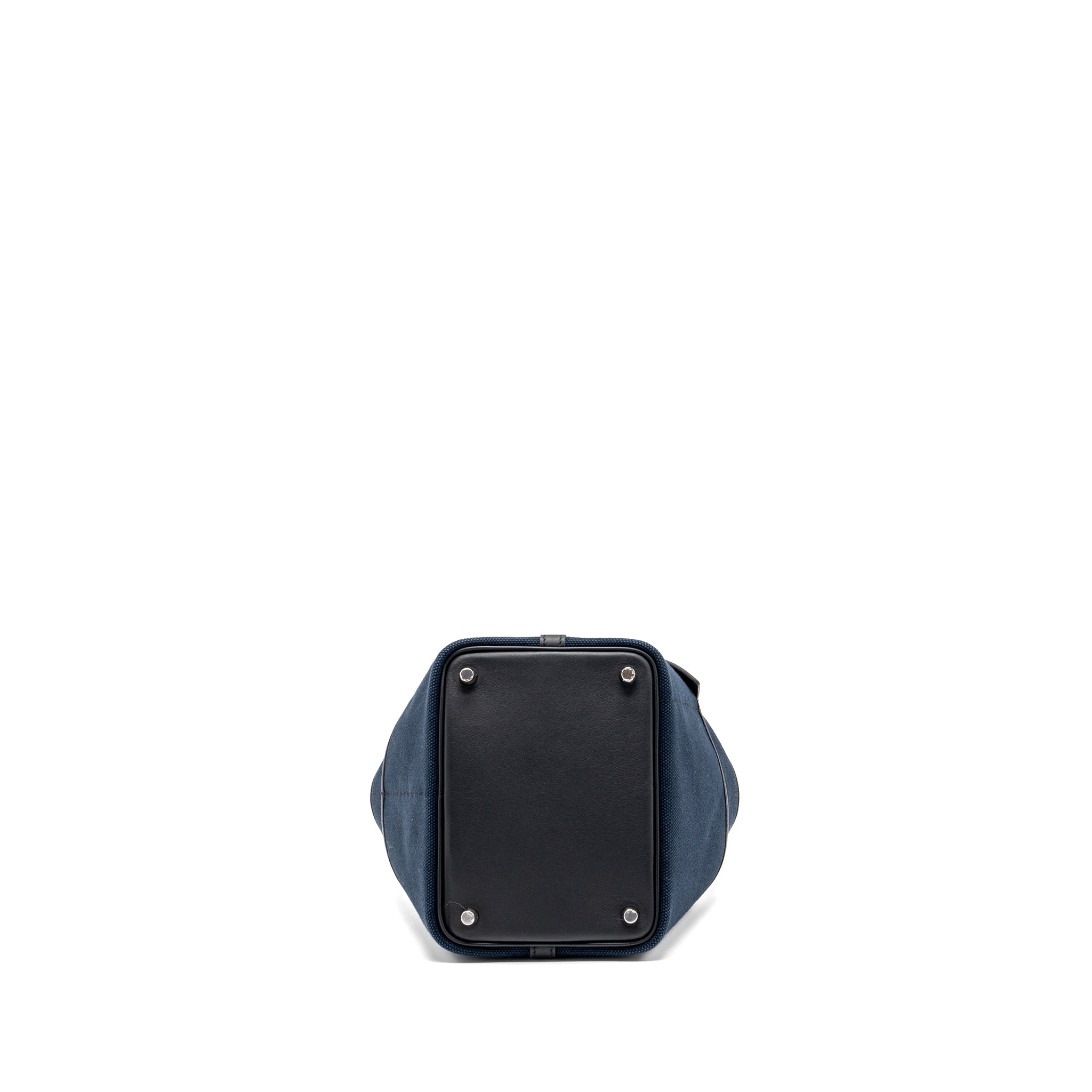 HERMES PICOTIN CARGO 18 LOCK BAG CANVAS/ SWIFT LEATHER BLUE MARINE / BLACK SHW