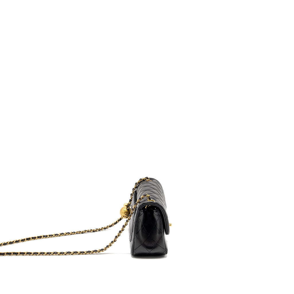 CHANEL 24K PEARL CRUSH MINI RECTANGULAR FLAP BAG SHINY LAMBSKIN BLACK GHW (MICROCHIP)