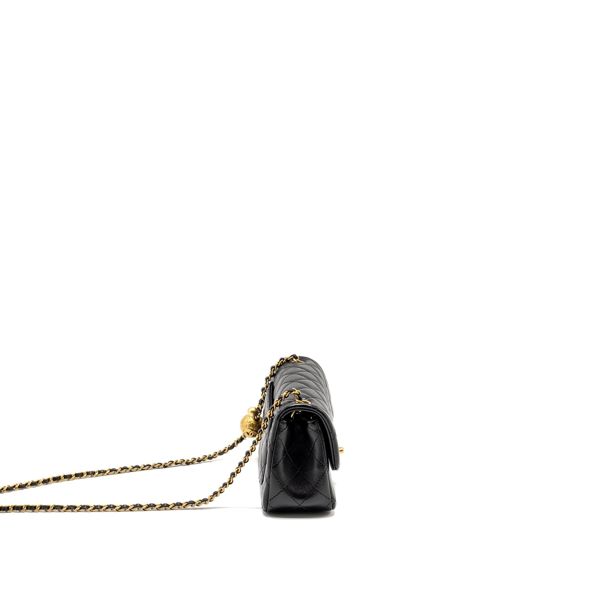 CHANEL 24K PEARL CRUSH MINI RECTANGULAR FLAP BAG SHINY LAMBSKIN BLACK GHW (MICROCHIP)