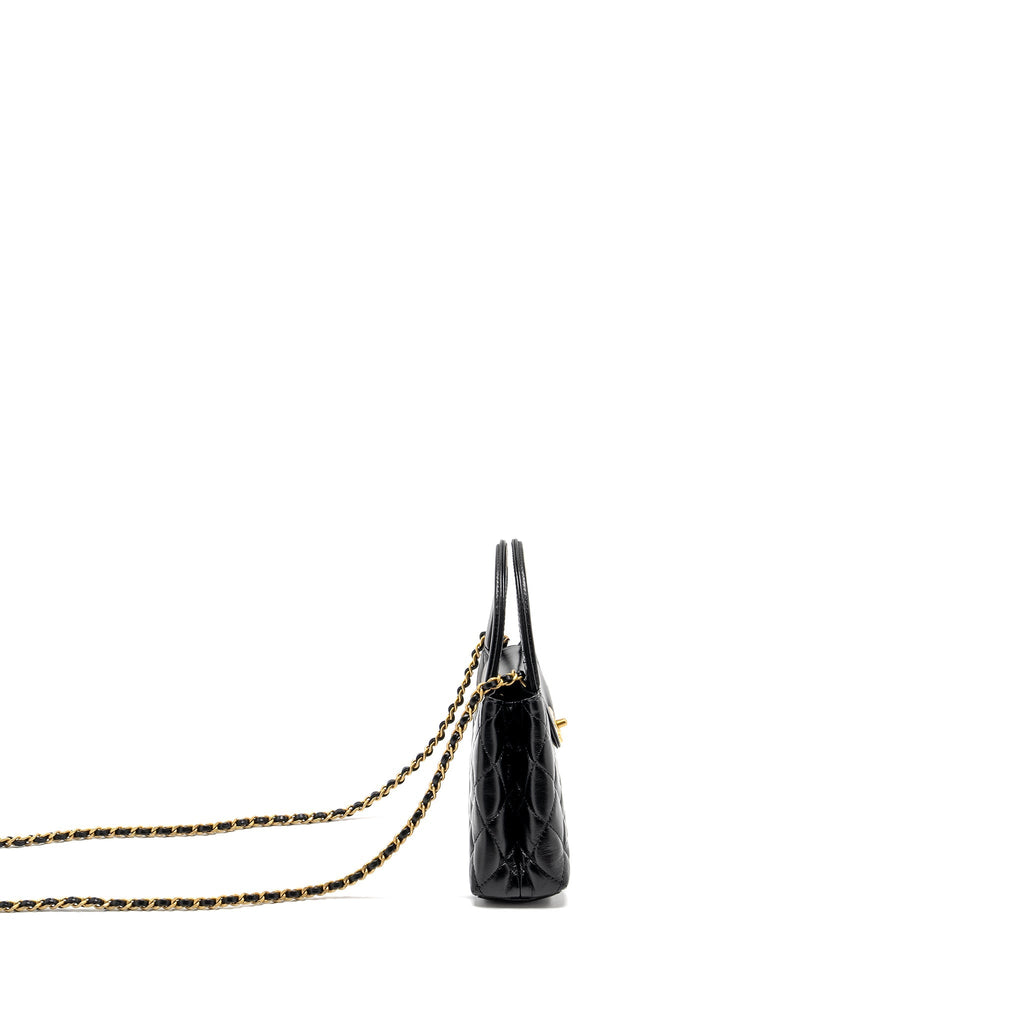 CHANEL MINI KELLY SHOPPING TOTE BAG CALFSKIN BLACK GHW (MICROCHIP)