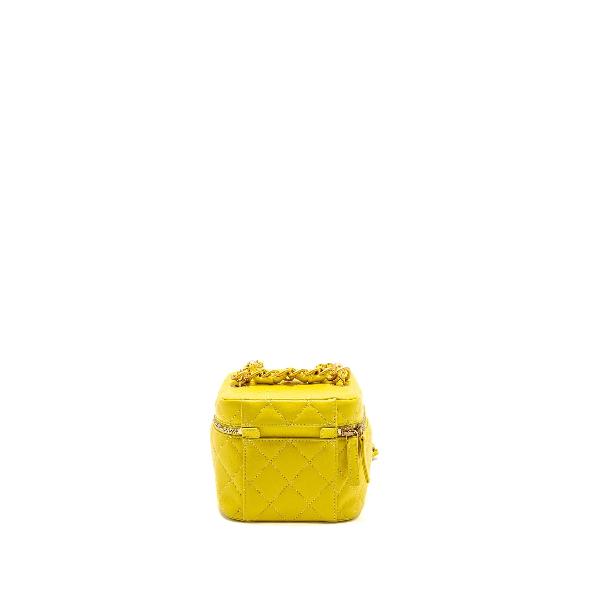 CHANEL CC VANITY CASE BAG CALFSKIN YELLOW GHW (MICROCHIP)