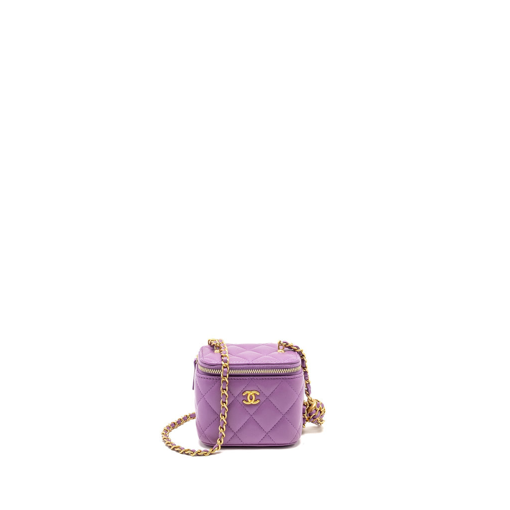 CHANEL PEARL CRUSH MINI VANITY WITH CHAIN LAMBSKIN PURPLE GHW