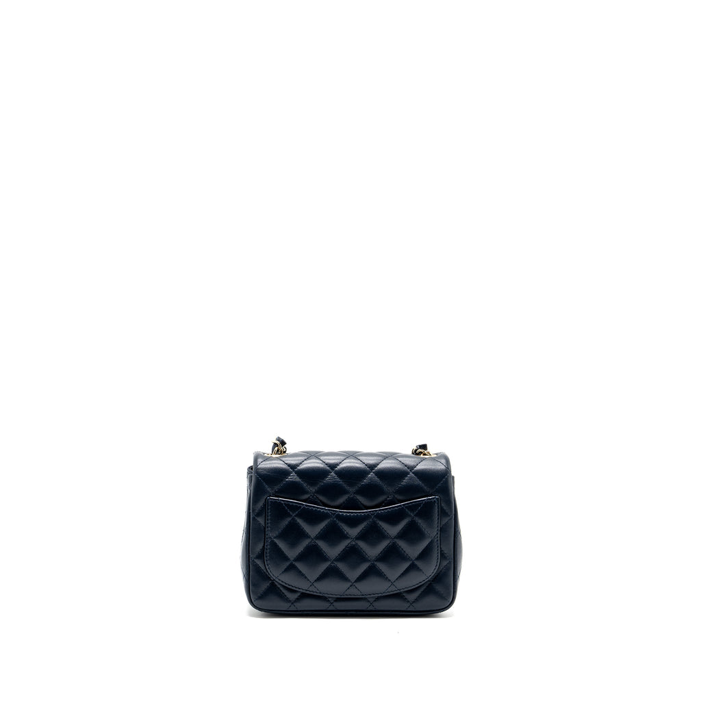 CHANEL CLASSIC MINI SQUARE FLAP BAG LAMBSKIN DARK BLUE LGHW