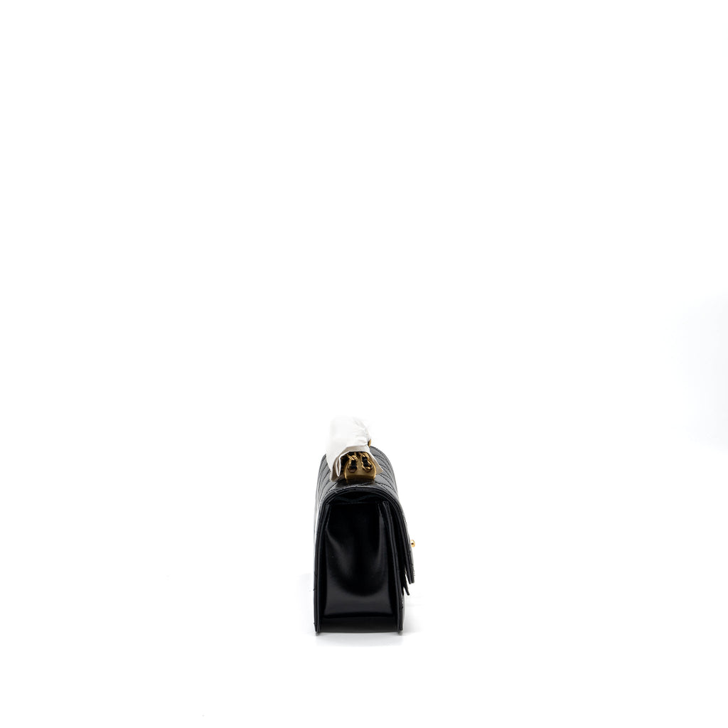 CHANEL 24C GOLD CRUSH MINI FLAP BAG CALFSKIN BLACK GHW (MICROCHIP)