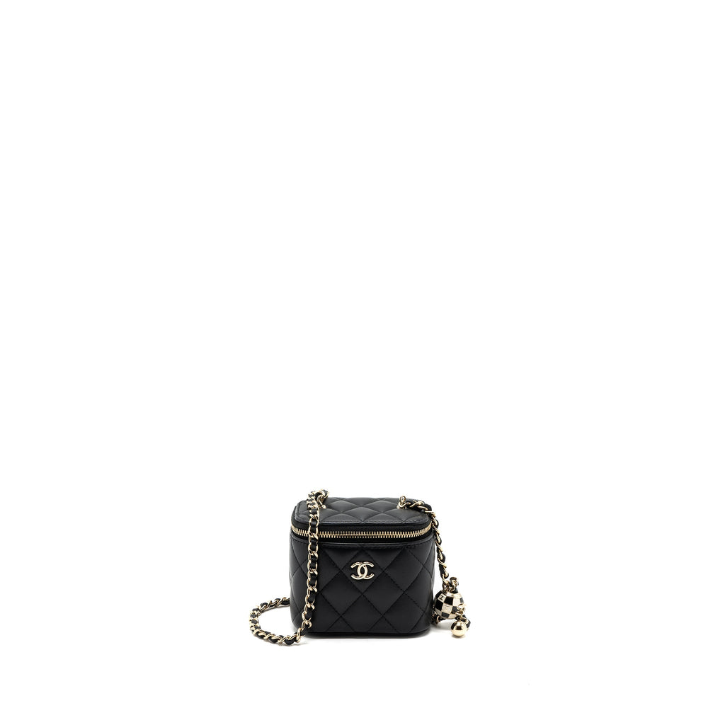 CHANEL PEARL CRUSH MINI VANITY CASE LAMBSKIN BLACK LGHW(MICROCHIP)