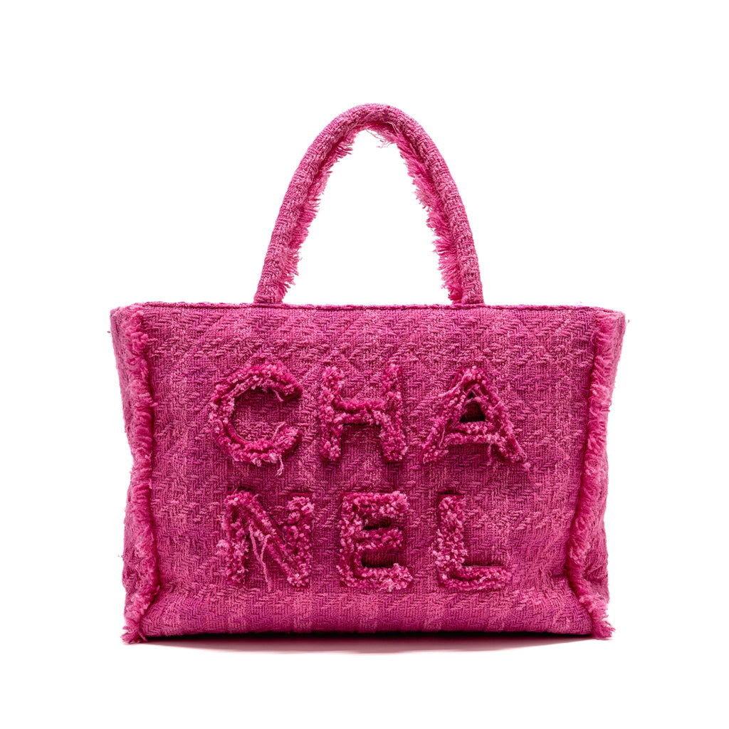 CHANEL LETTER LOGO ZIPPED SHOPPING BAG TWEED PINK GHW