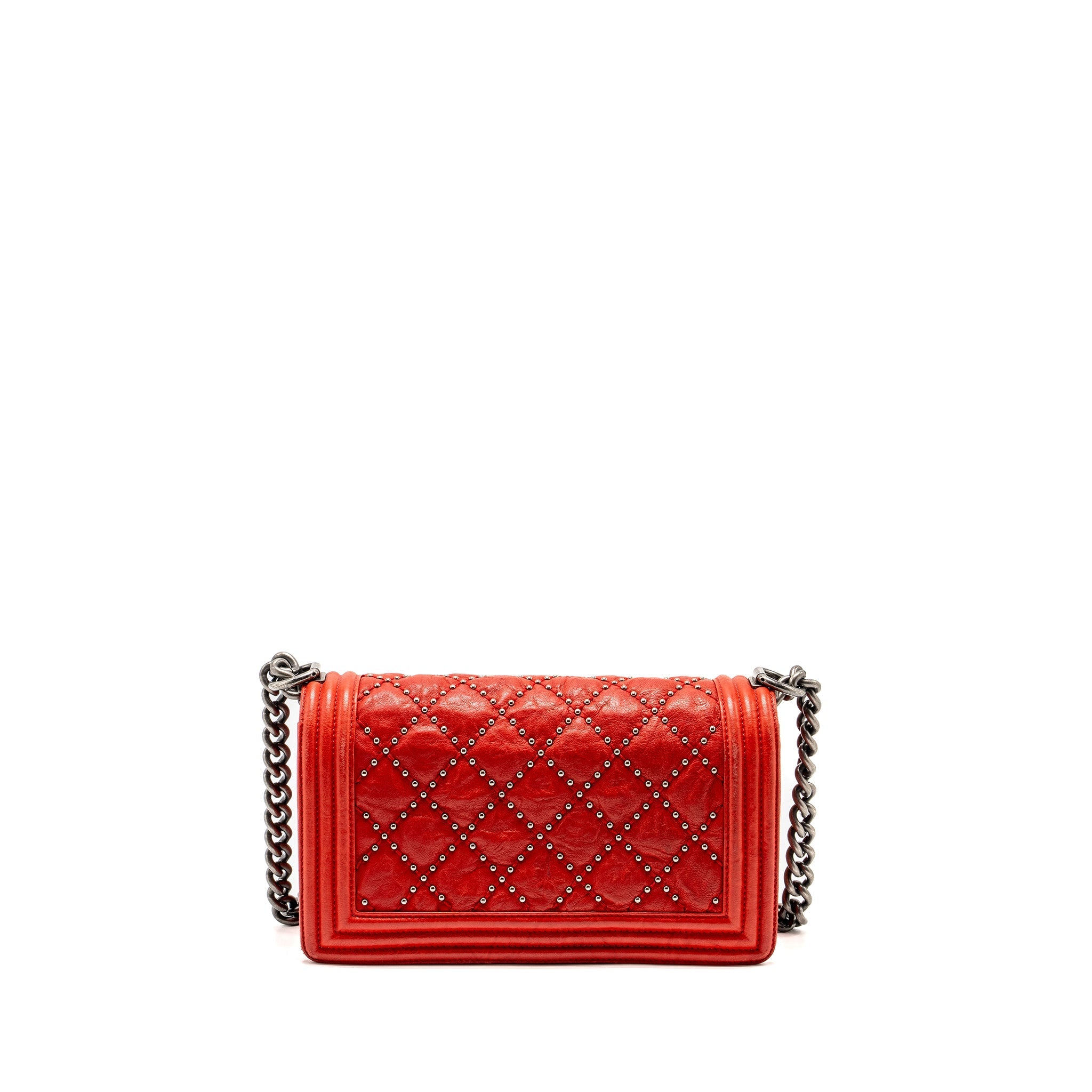 CHANEL MEDIUM BOY BAG LAMBSKIN RED RUTHENIUM SHW