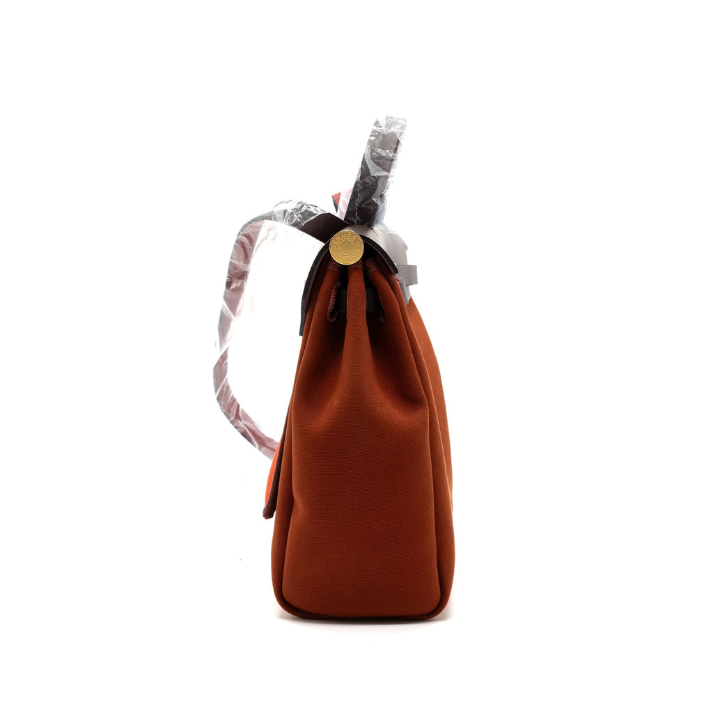 HERMES HERBAG ZIP 31 BAG CANVAS / HUNTER LEATHER CUVIER / ORANGE MECANO/ ROUGE SELLIER GHW