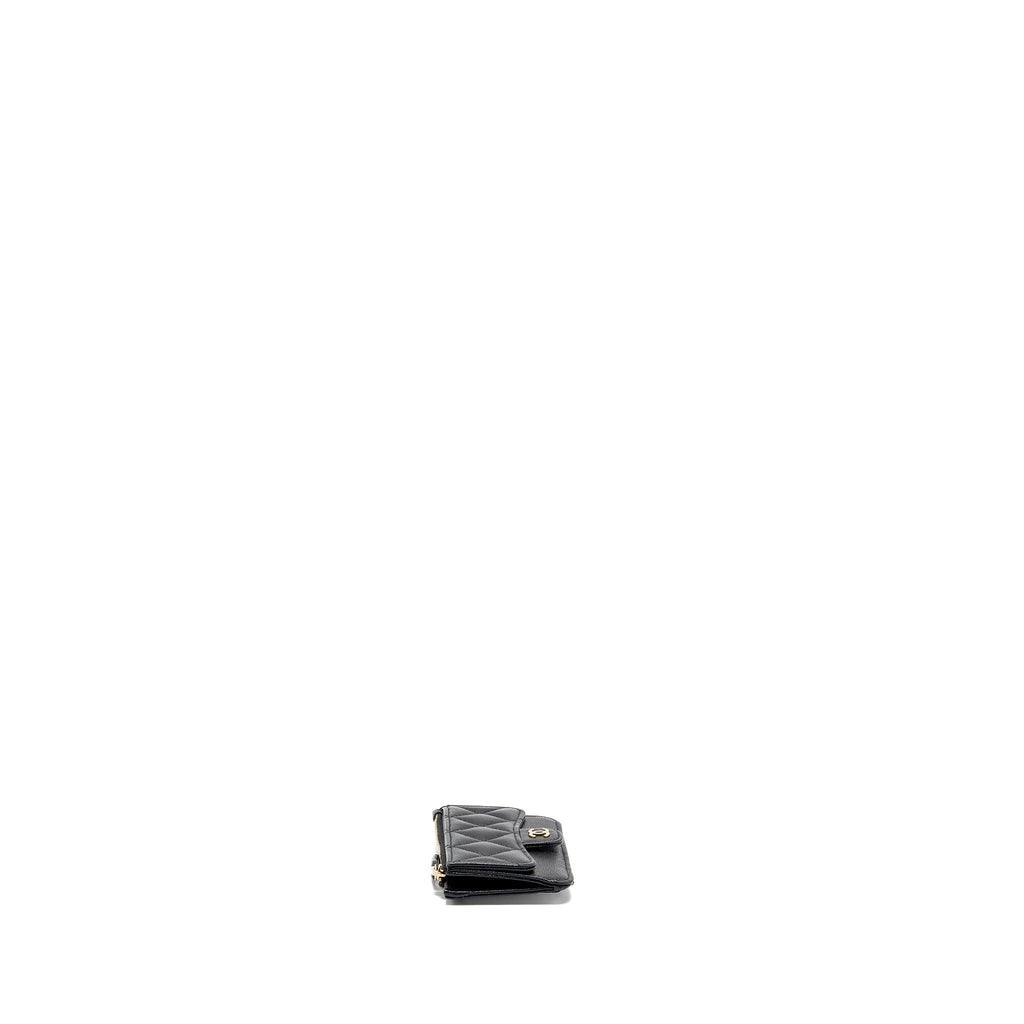 CHANEL FLAP WITH ZIP CARD HOLDER CAVIAR BLACK LGHW (MICROCHIP)