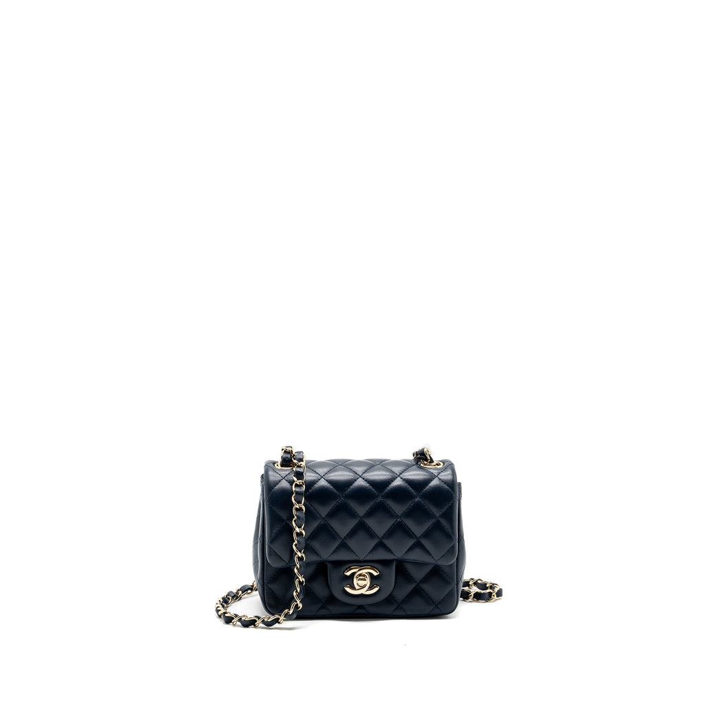 CHANEL CLASSIC MINI SQUARE FLAP BAG LAMBSKIN DARK BLUE LGHW