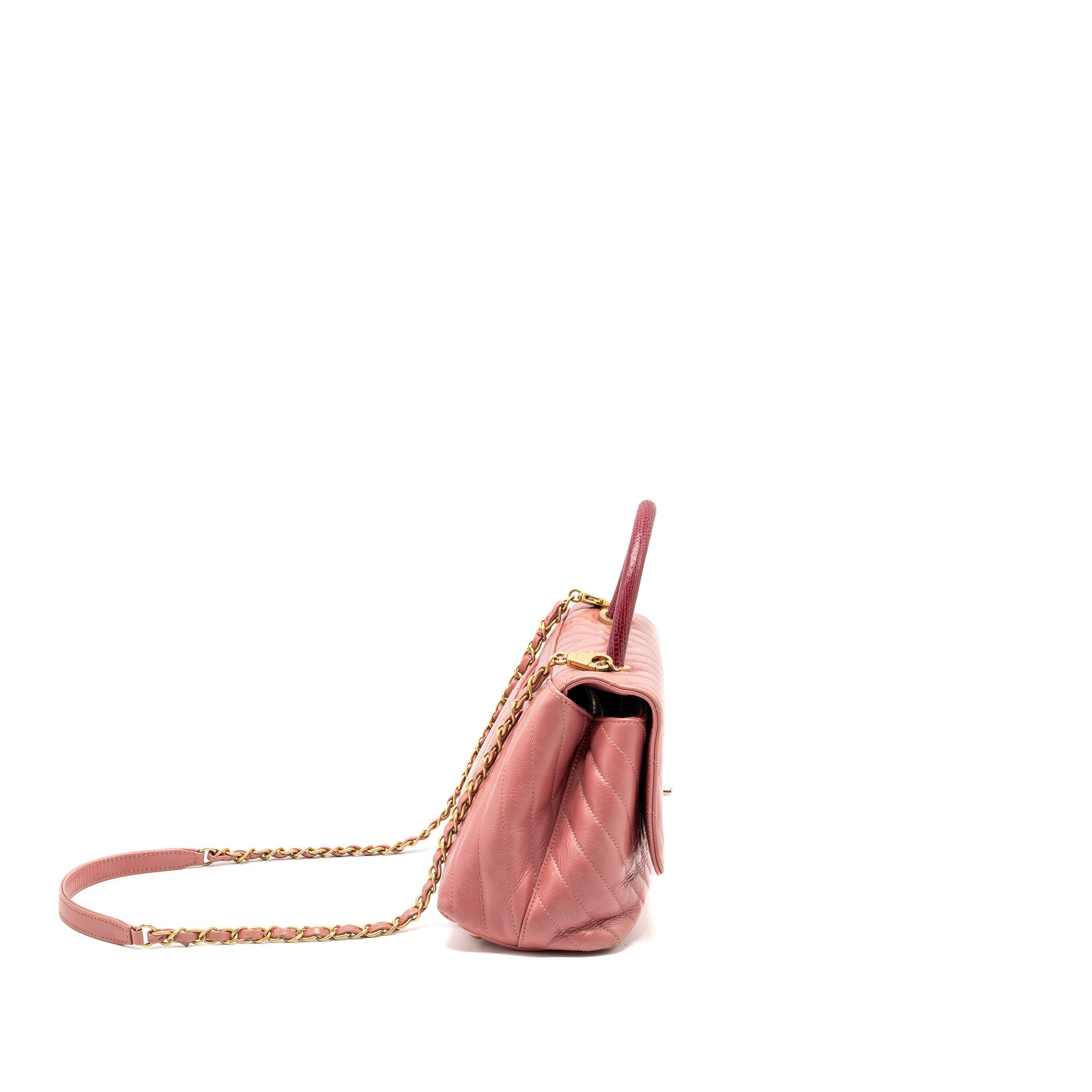 CHANEL MEDIUM COCO HANDLE CALFSKIN / LIZARD HANDLE PINK GHW