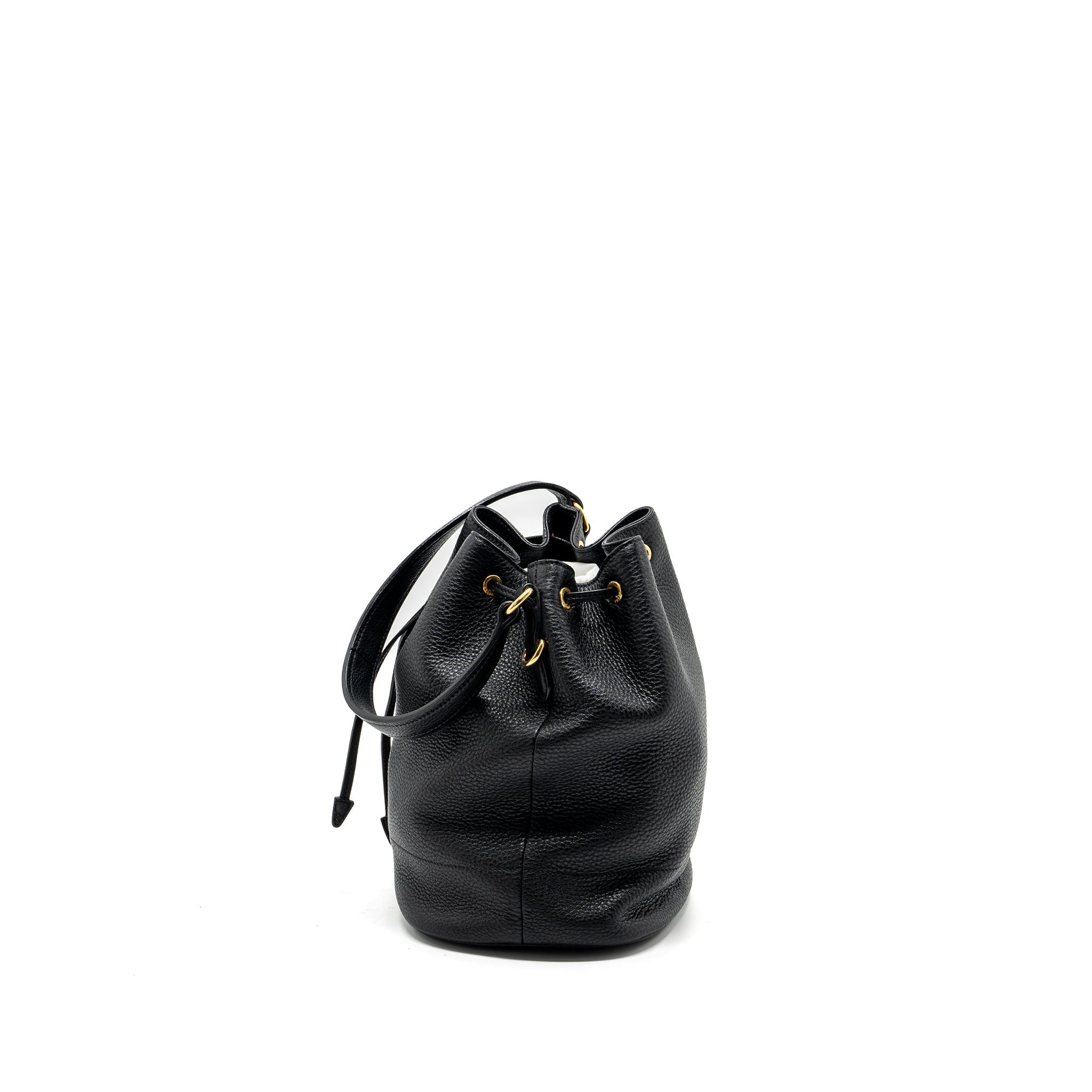 PRADA SECCHIELLO BUCKET BAG GRAINED CALFSKIN BLACK GHW