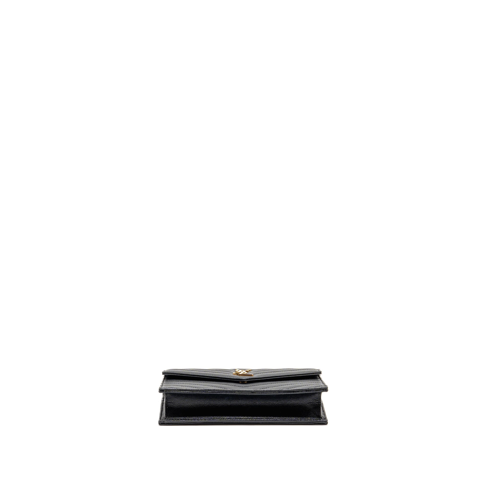 SAINT LAURENT/YSL ENVELOPE CHAIN WALLET GRAINED CALFSKIN BLACK GHW