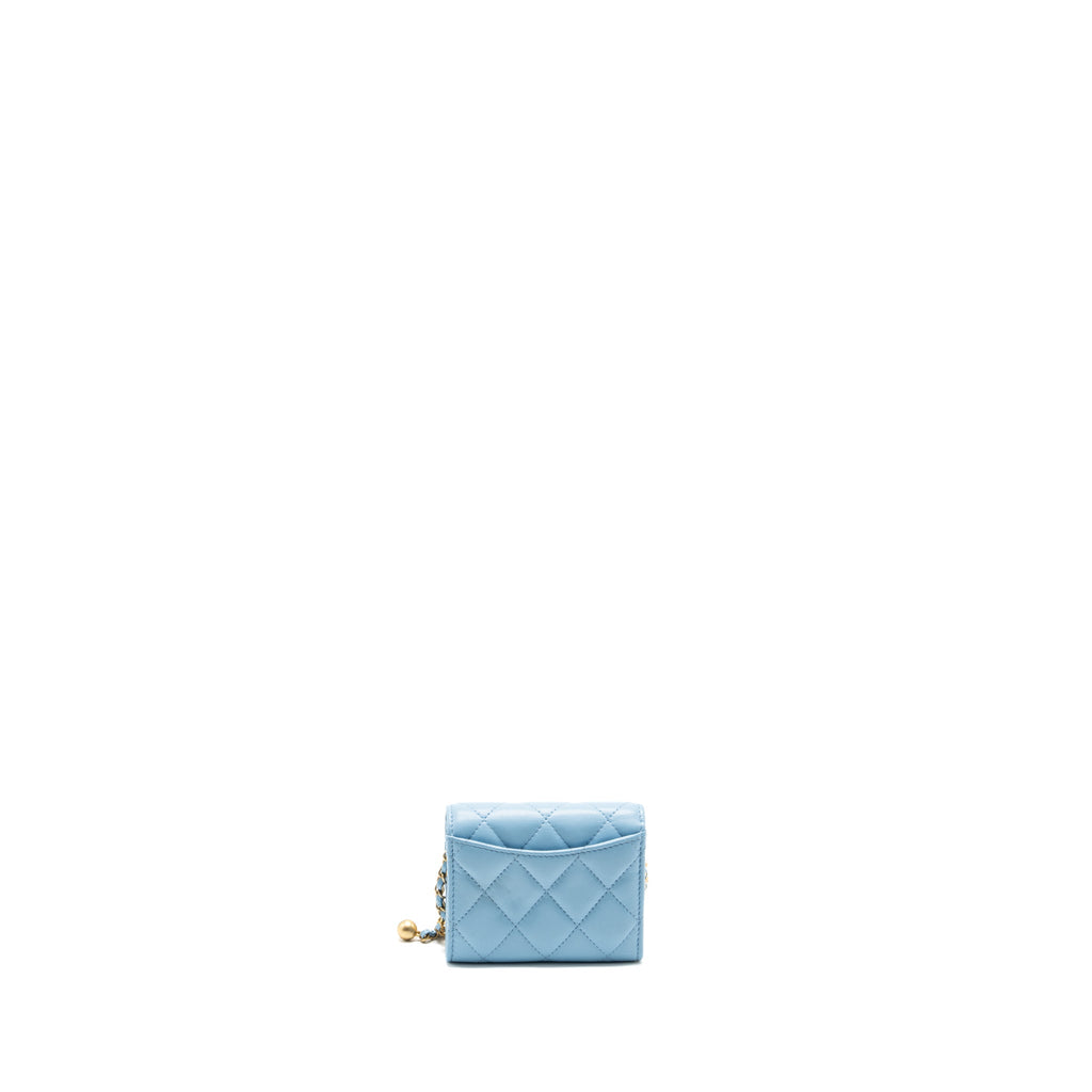 CHANEL PEARL CRUSH MINI FLAP WALLET WITH CHAIN LAMBSKIN BLUE GHW