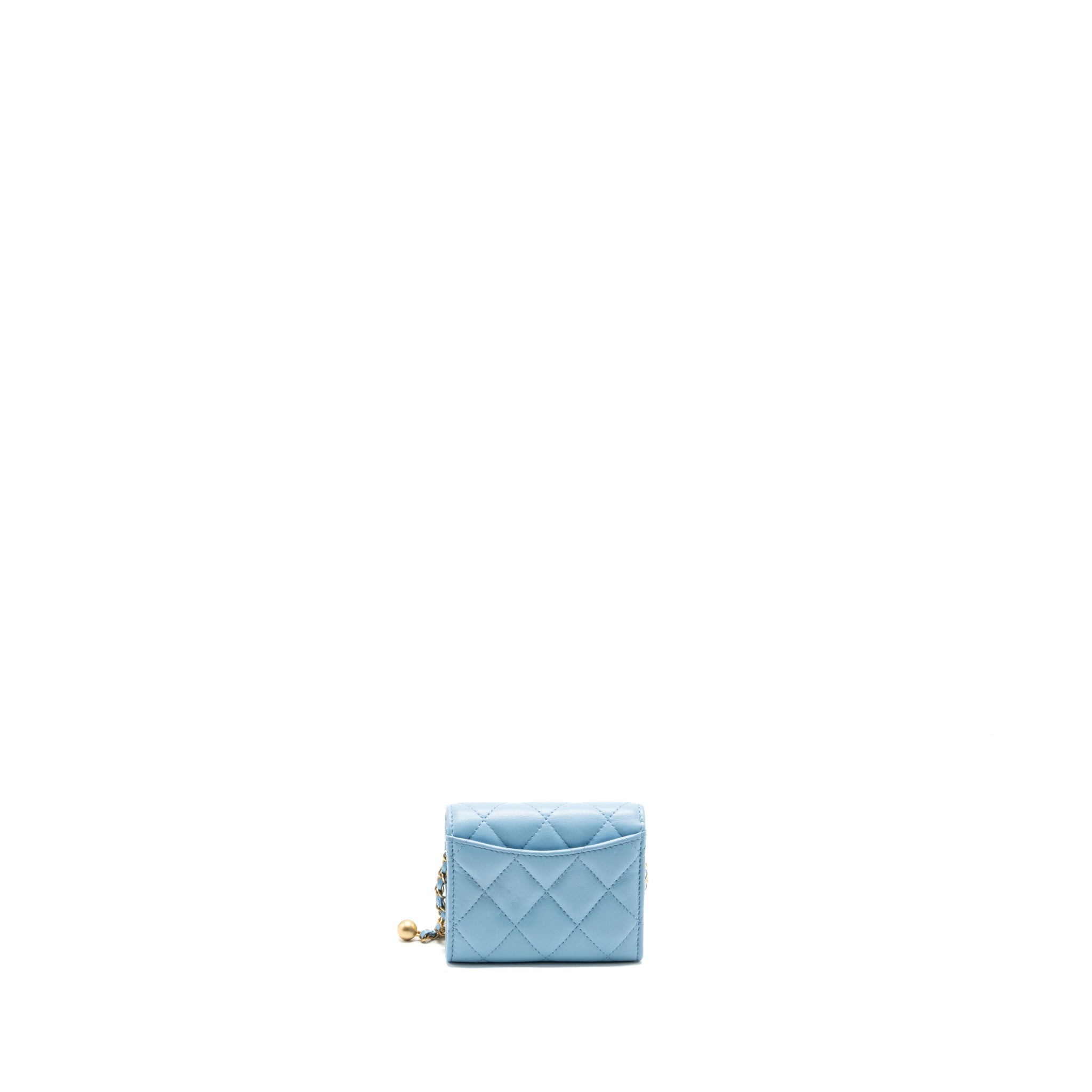 CHANEL PEARL CRUSH MINI FLAP WALLET WITH CHAIN LAMBSKIN BLUE GHW