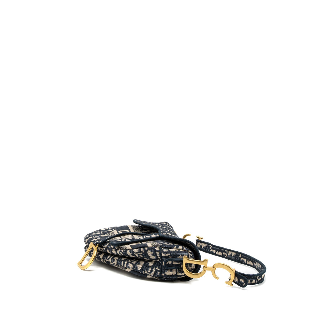 DIOR SADDLE BAG BLUE OBLIQUE EMBROIDERY GHW