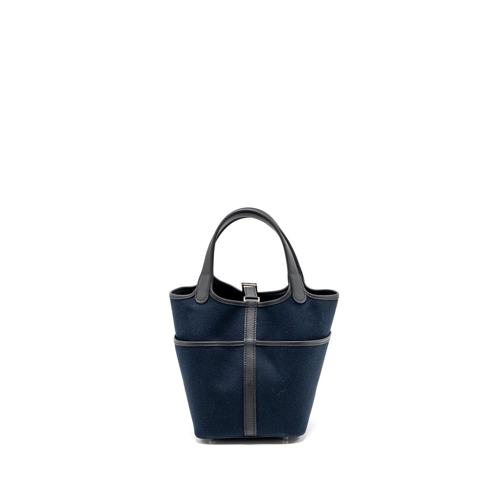 HERMES PICOTIN CARGO 18 LOCK BAG CANVAS/ SWIFT LEATHER BLUE MARINE / BLACK SHW