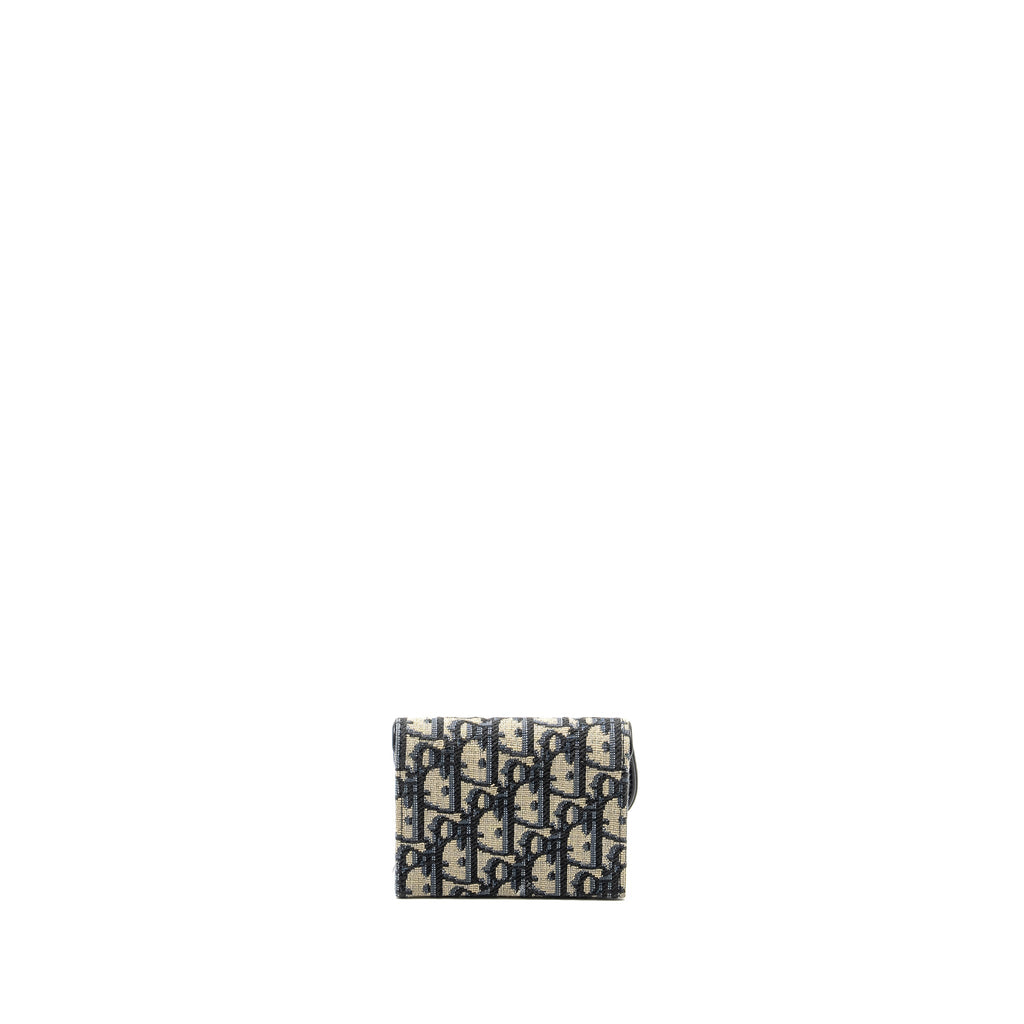DIOR SADDLE LOTUS WALLET BLUE OBLIQUE JACQUARD GHW