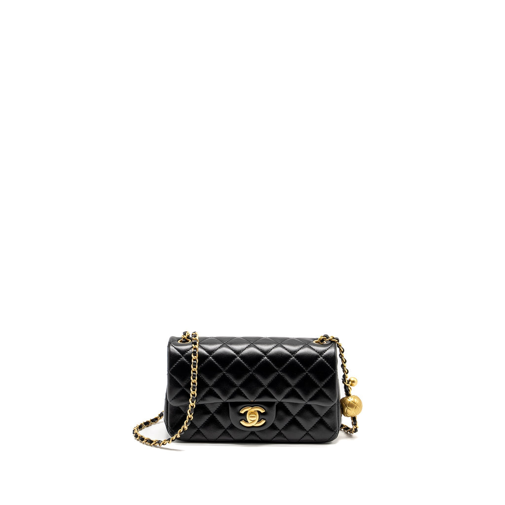 CHANEL 24K PEARL CRUSH MINI RECTANGULAR FLAP BAG SHINY LAMBSKIN BLACK GHW (MICROCHIP)