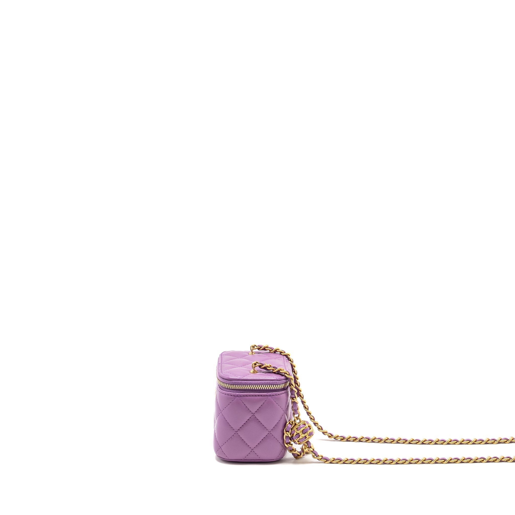 CHANEL PEARL CRUSH MINI VANITY WITH CHAIN LAMBSKIN PURPLE GHW