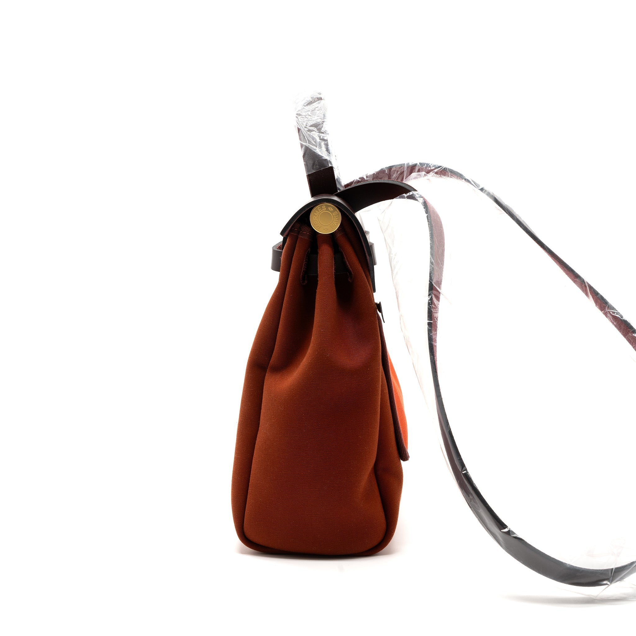 HERMES HERBAG ZIP 31 BAG CANVAS / HUNTER LEATHER CUVIER / ORANGE MECANO/ ROUGE SELLIER GHW