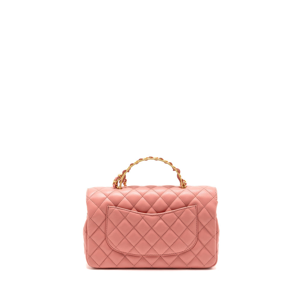 CHANEL 23K DETAIL TOP HANDLE FLAP BAG LAMBSKIN PINK GHW (MICROCHIP)
