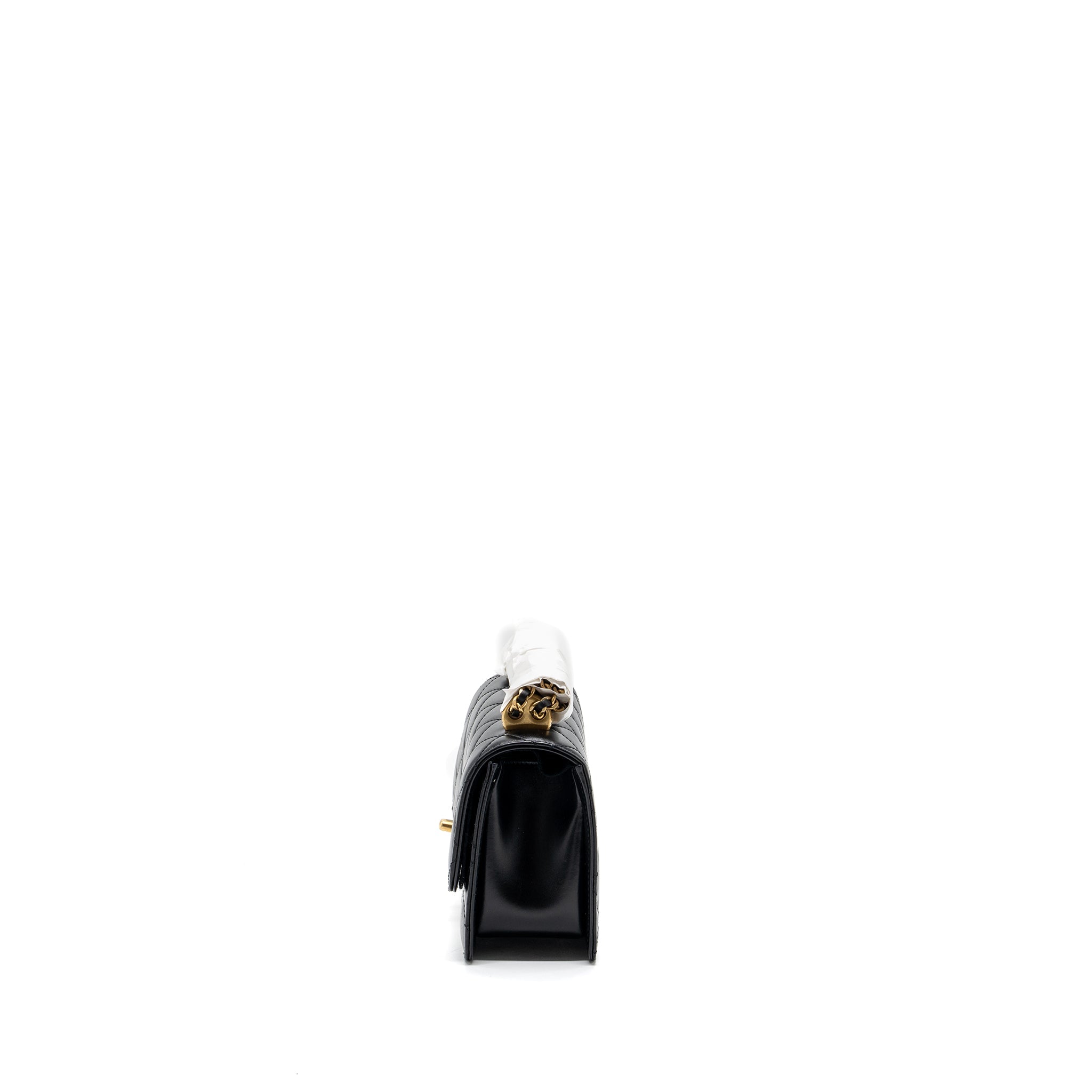 CHANEL 24C GOLD CRUSH MINI FLAP BAG CALFSKIN BLACK GHW (MICROCHIP)