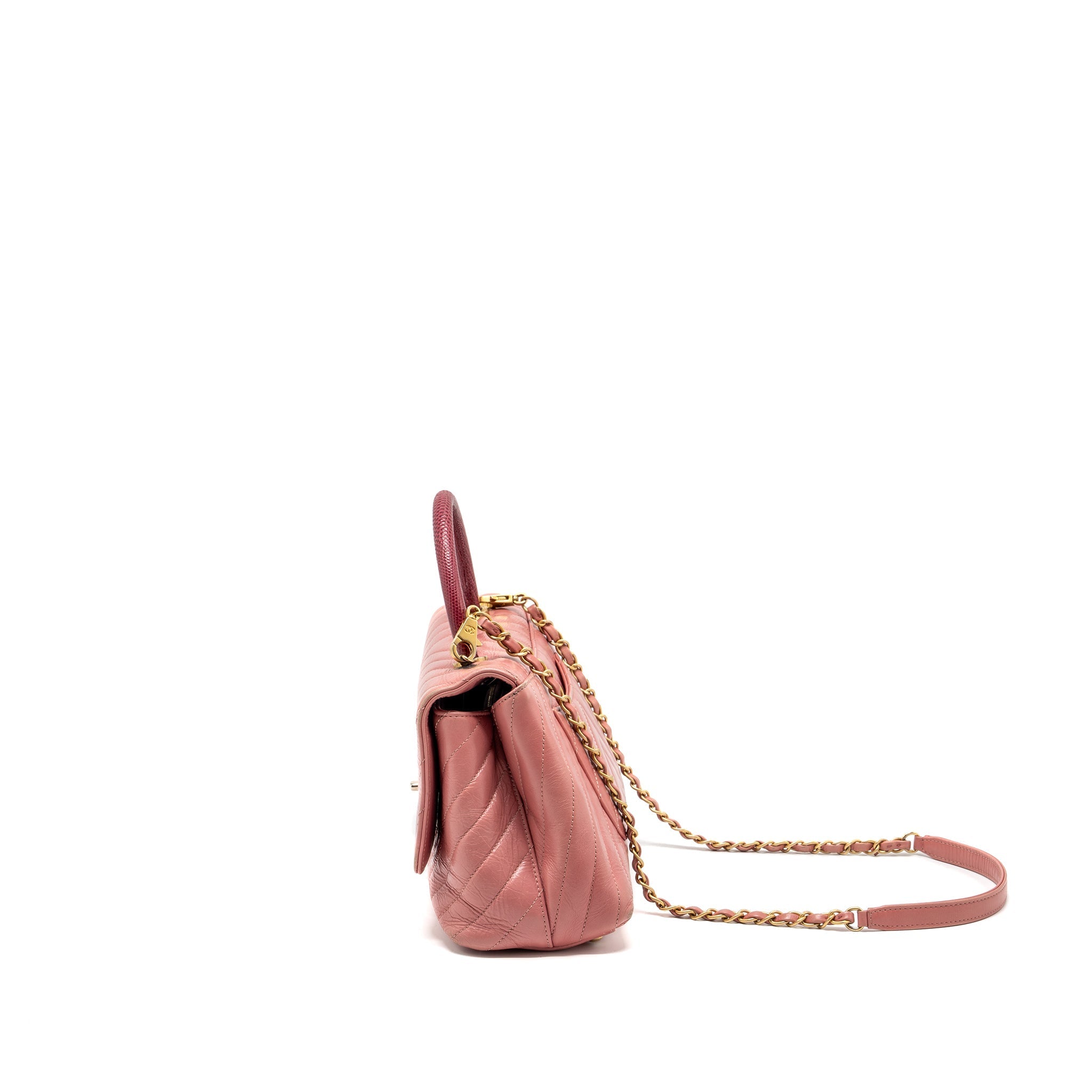 CHANEL MEDIUM COCO HANDLE CALFSKIN / LIZARD HANDLE PINK GHW