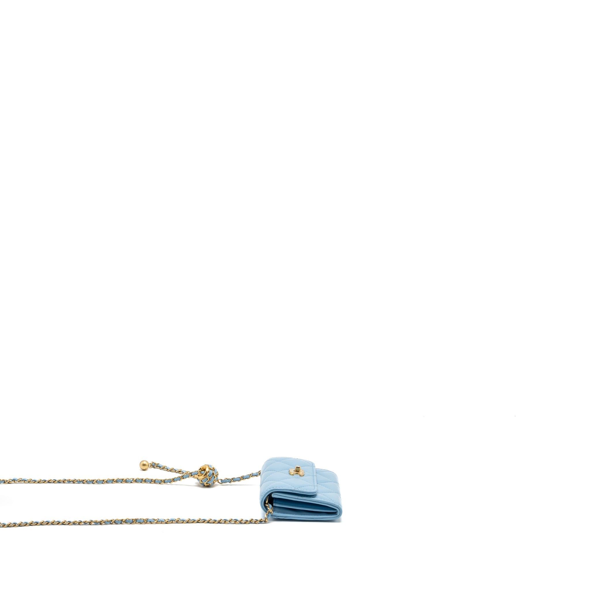 CHANEL PEARL CRUSH MINI FLAP WALLET WITH CHAIN LAMBSKIN BLUE GHW