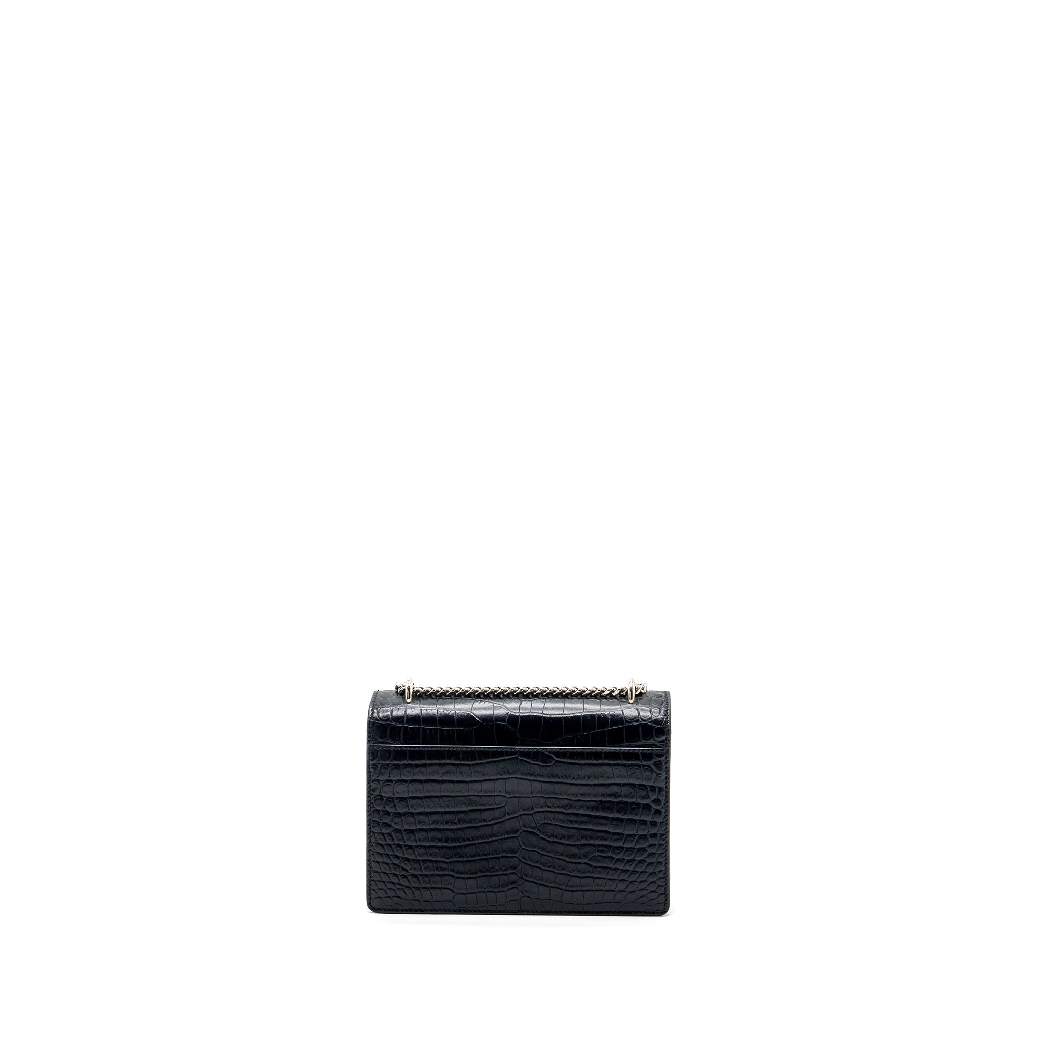 SAINT LAURENT/YSL MINI SUNSET BAG CROCODILE-EMBOSSED CALFSKIN NAVY SHW