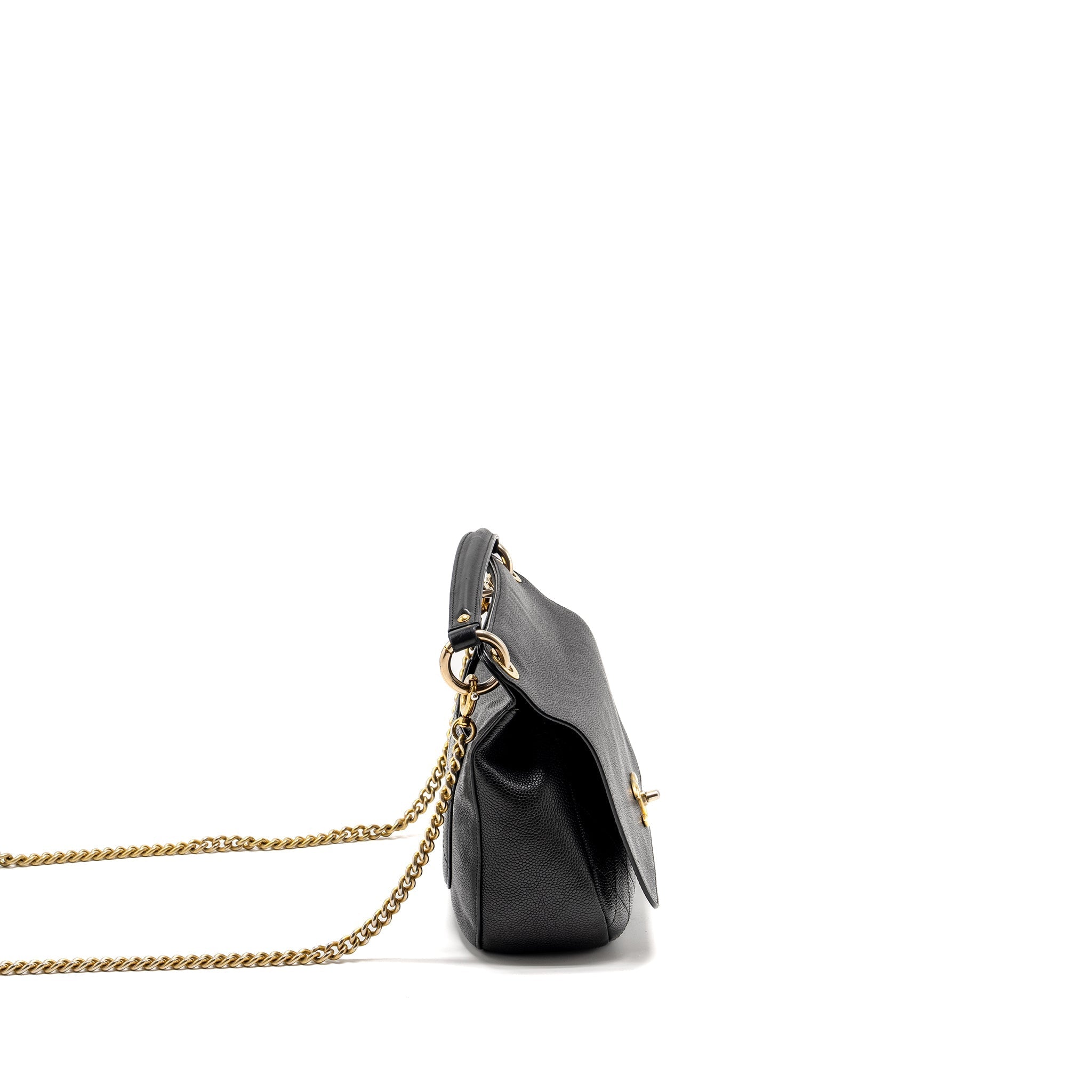 CHANEL LARGE TOP HANDLE FLAP BAG GRAINED CALFSKIN BLACK GHW