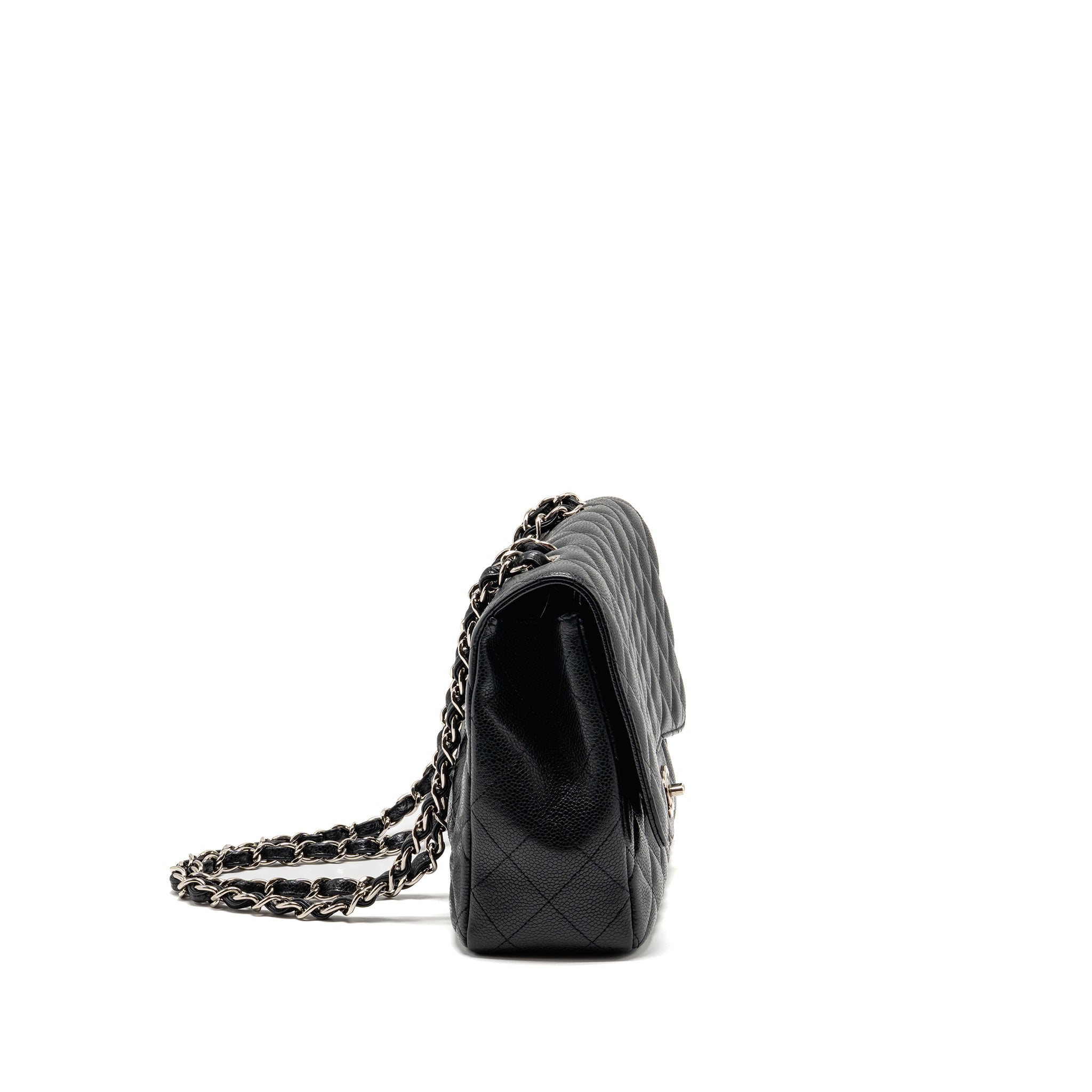 CHANEL JUMBO CLASSIC SINGLE FLAP BAG CAVIAR BLACK SHW