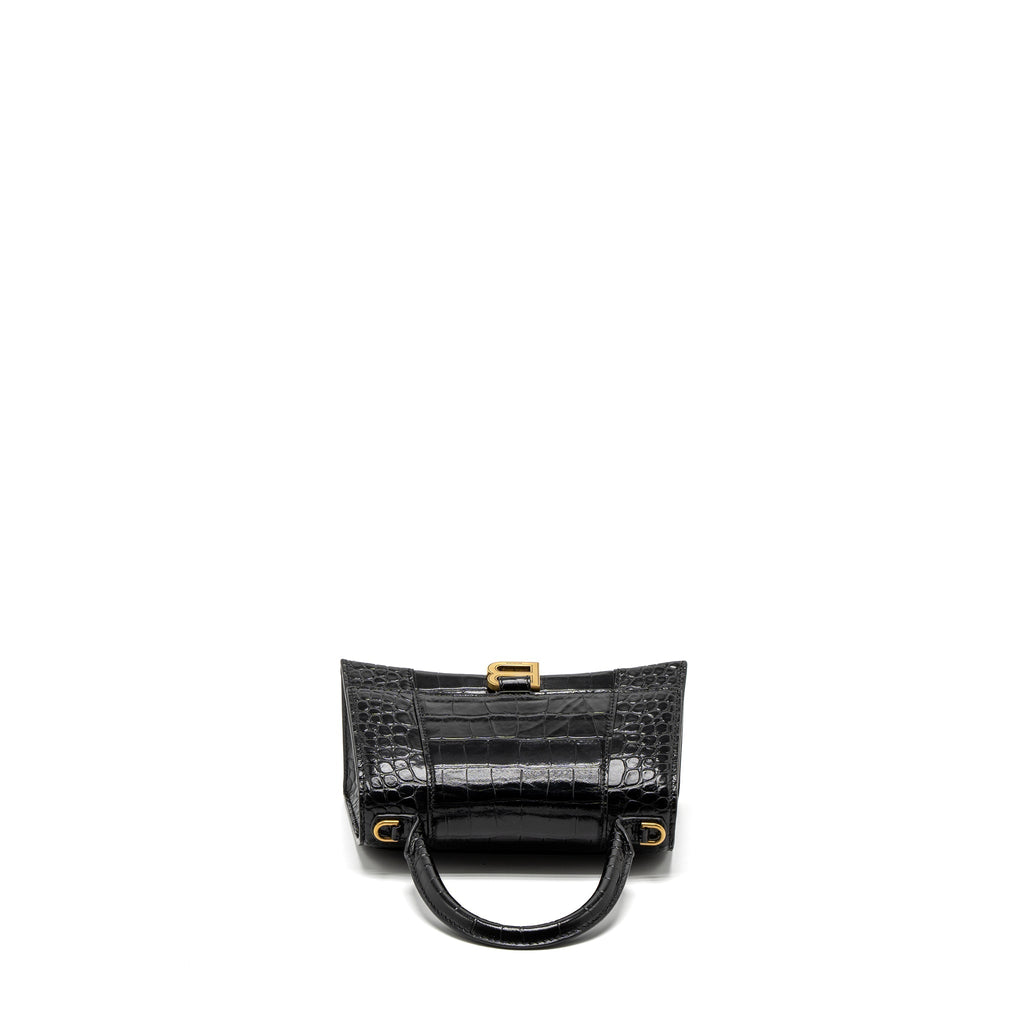 BALENCIAGA SMALL HOURGLASS BAG CROC-EMBOSSED CALFSKIN BLACK GHW