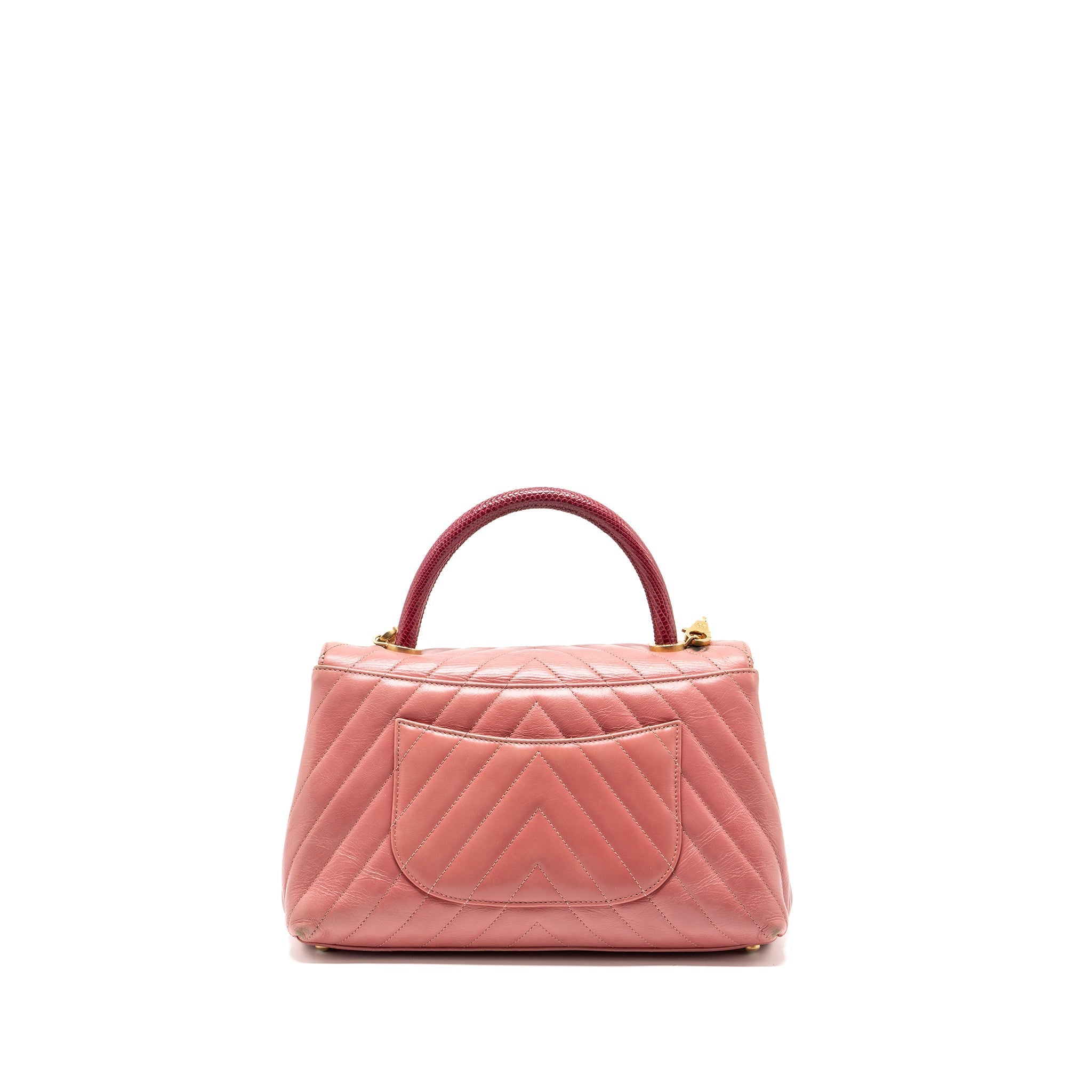 CHANEL MEDIUM COCO HANDLE CALFSKIN / LIZARD HANDLE PINK GHW