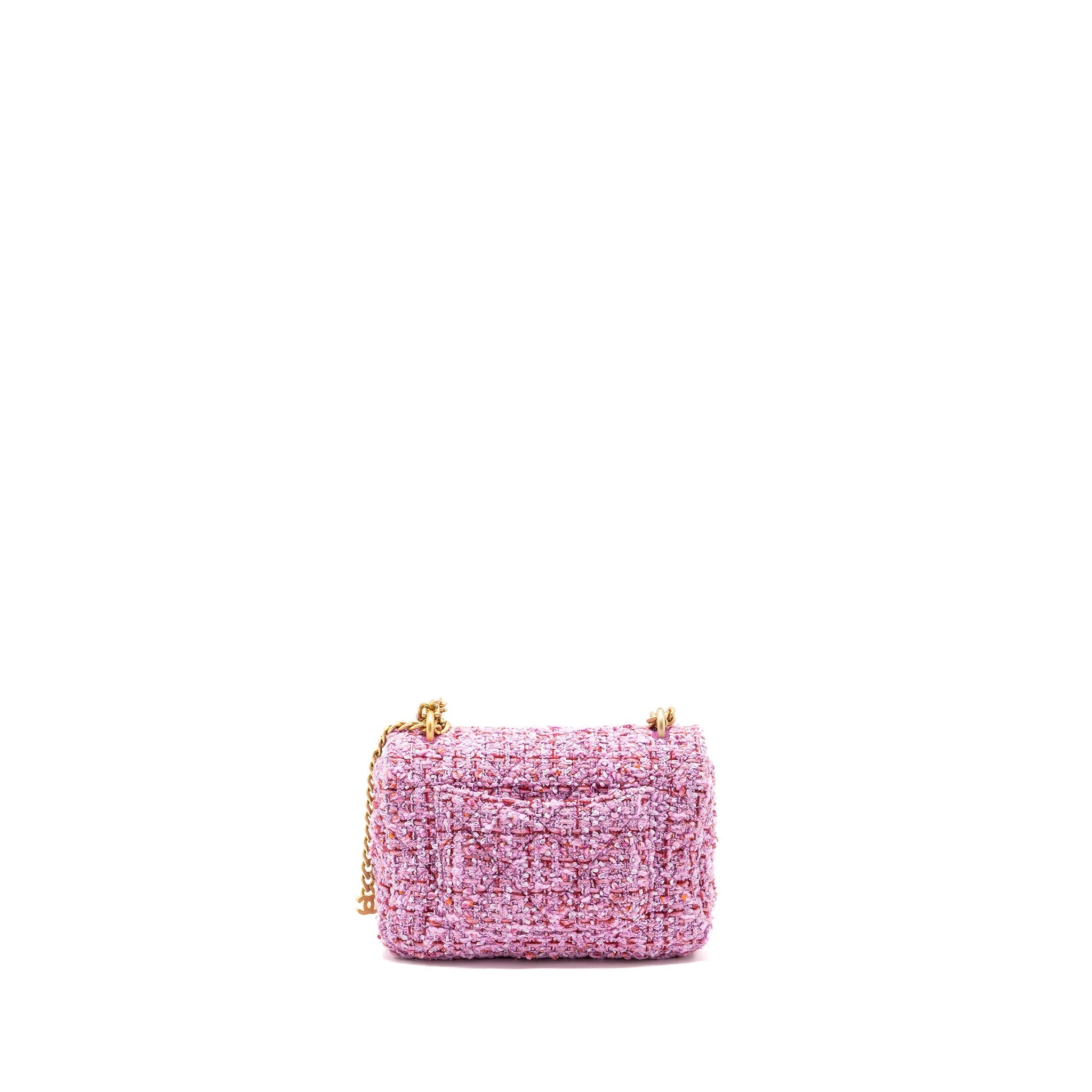 CHANEL 22P MINI SQUARE FLAP BAG TWEED PINK GHW (MICROCHIP)