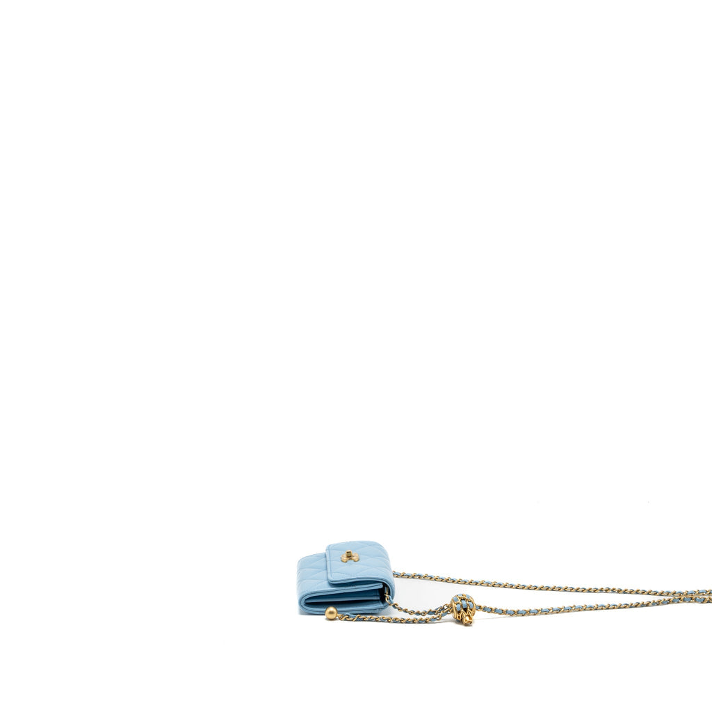 CHANEL PEARL CRUSH MINI FLAP WALLET WITH CHAIN LAMBSKIN BLUE GHW