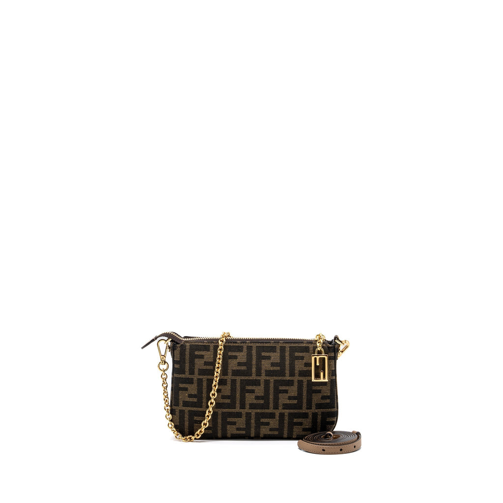 FENDI BAGUETTE POUCH BROWN JACQUARD FF FABRIC GHW