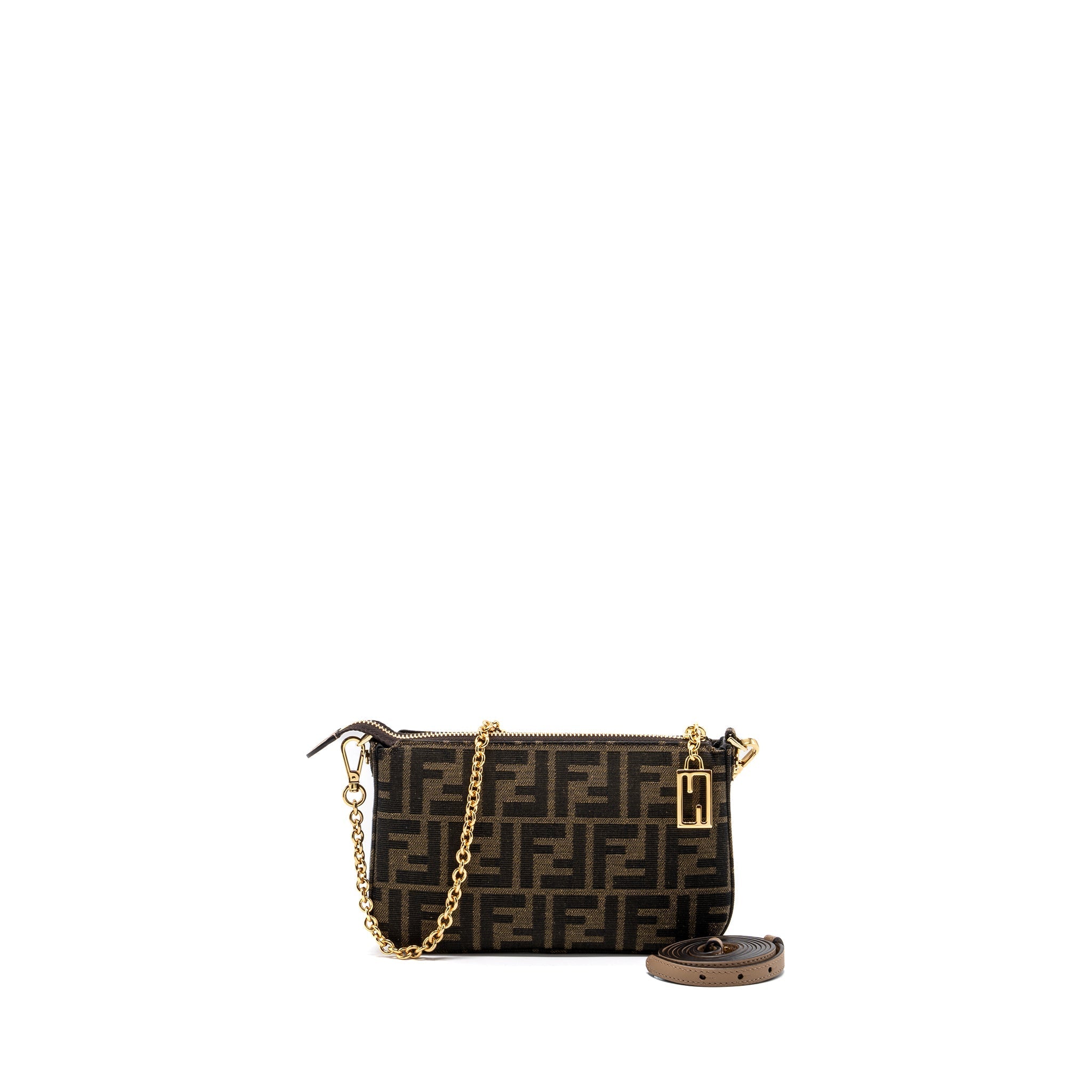 FENDI BAGUETTE POUCH BROWN JACQUARD FF FABRIC GHW