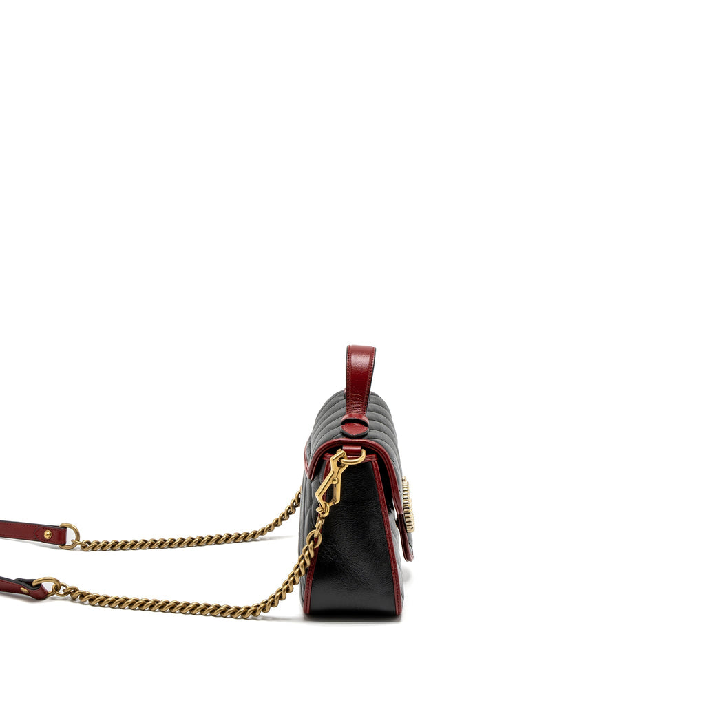 GUCCI GG MARMONT MINI TOP HANDLE BAG CALFSKIN BLACK/RED GHW