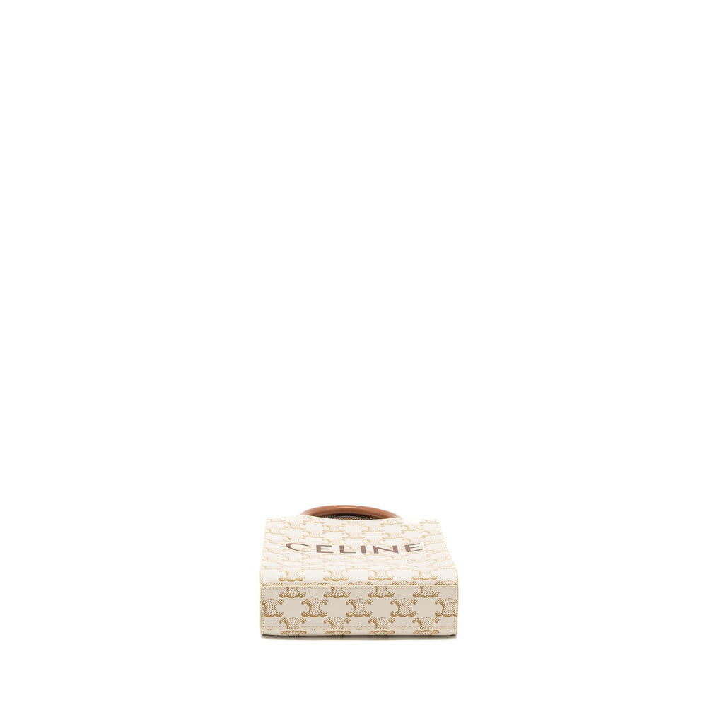 CELINE MINI VERTICAL CABAS IN TRIOMPHE CANVAS/CALFSKIN WHITE GHW