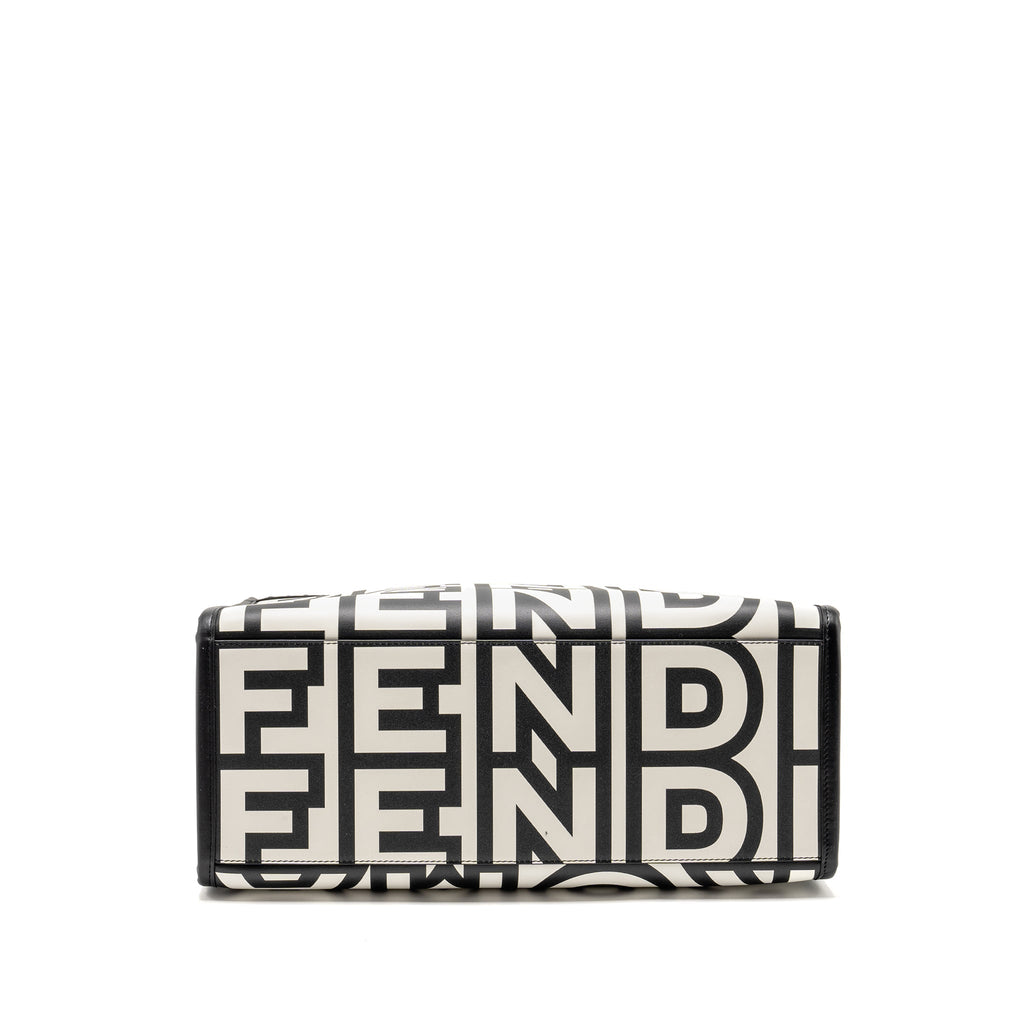 FENDI MEDIUM SUNSHINE ROMA SHOPPING BAG CALFSKIN BLACK/WHITE SHW