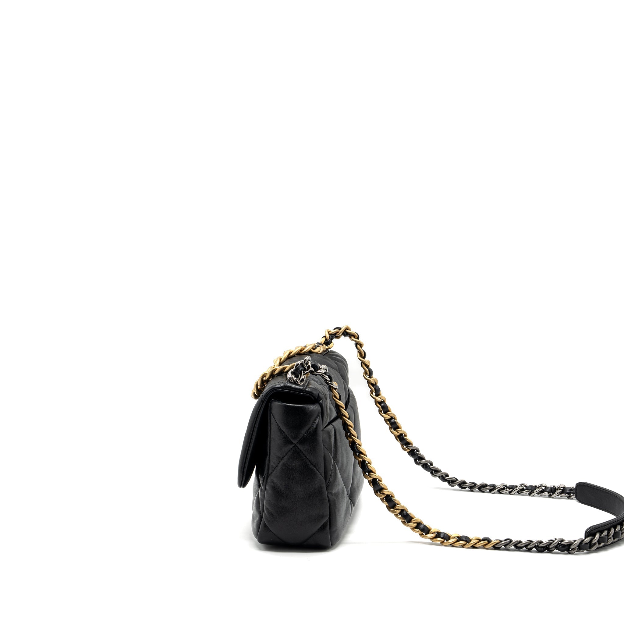 CHANEL SMALL 19 BAG LAMBSKIN BLACK MULTICOLOUR HARDWARE (MICROCHIP)