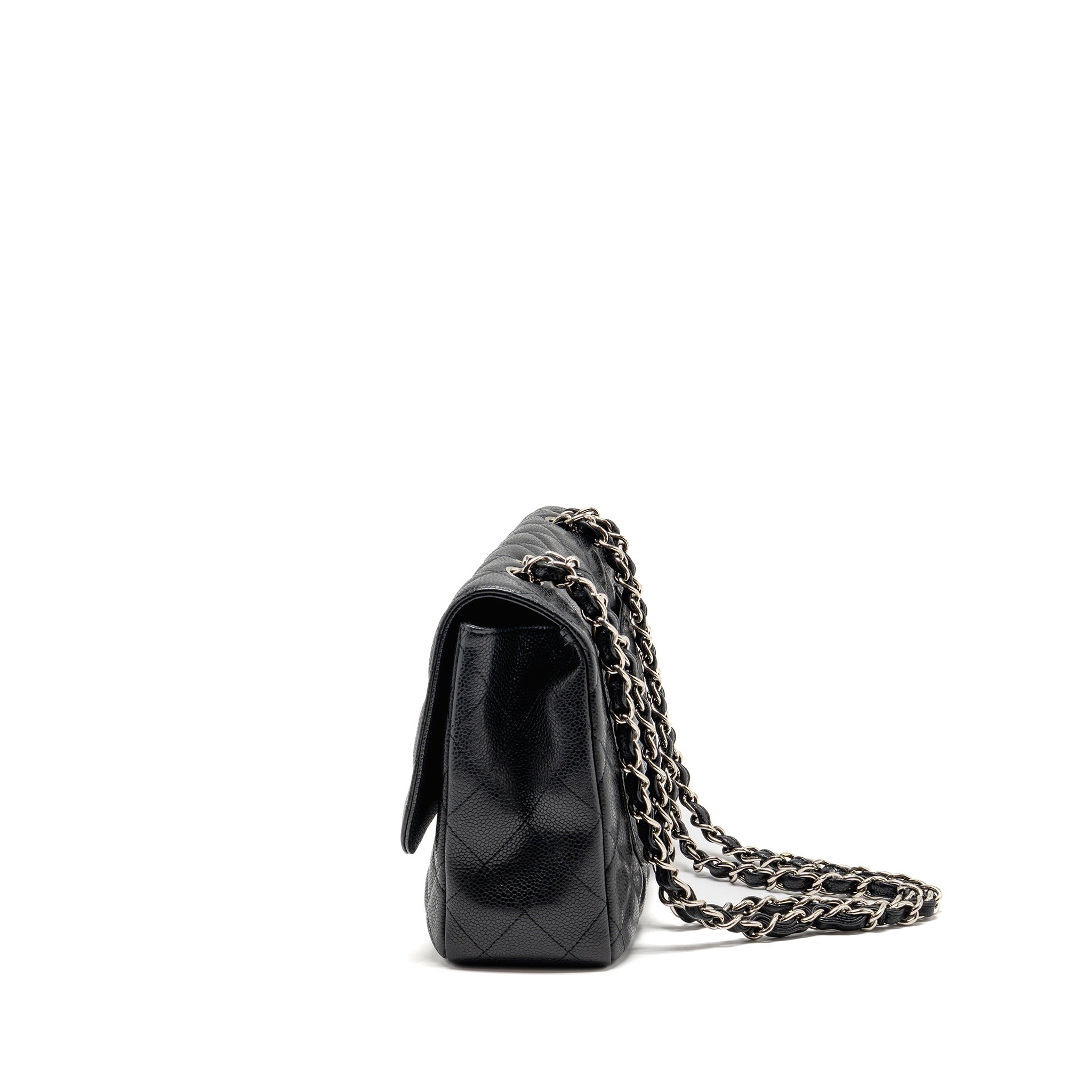 CHANEL JUMBO CLASSIC SINGLE FLAP BAG CAVIAR BLACK SHW