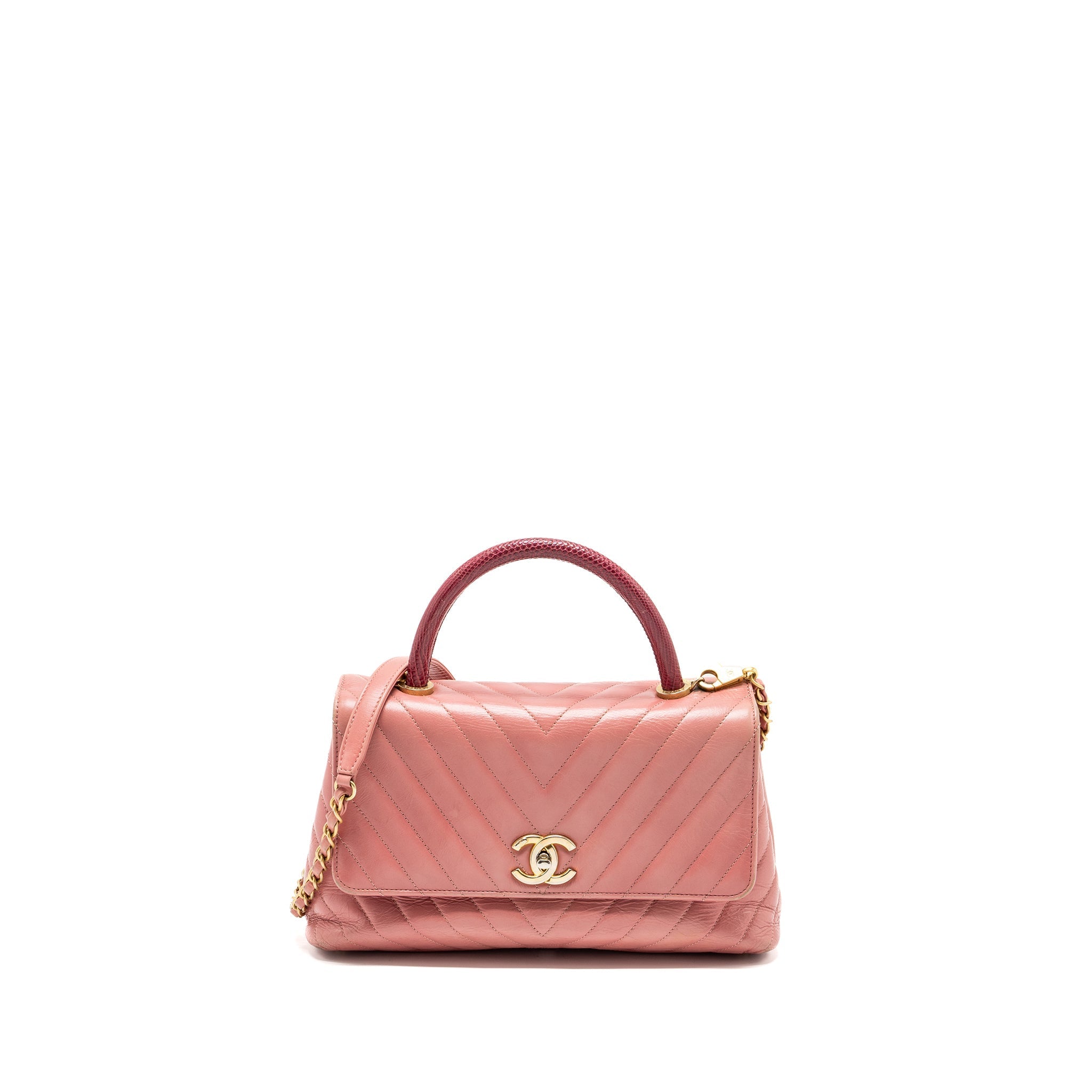 CHANEL MEDIUM COCO HANDLE CALFSKIN / LIZARD HANDLE PINK GHW