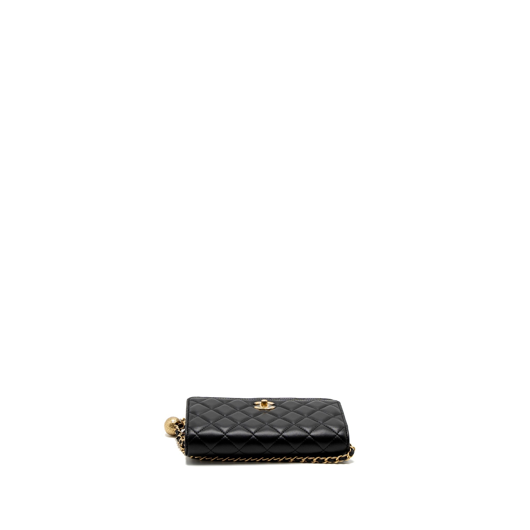 CHANEL PEARL CRUSH WALLET ON CHAIN LAMBSKIN BLACK GHW (MICROCHIP)