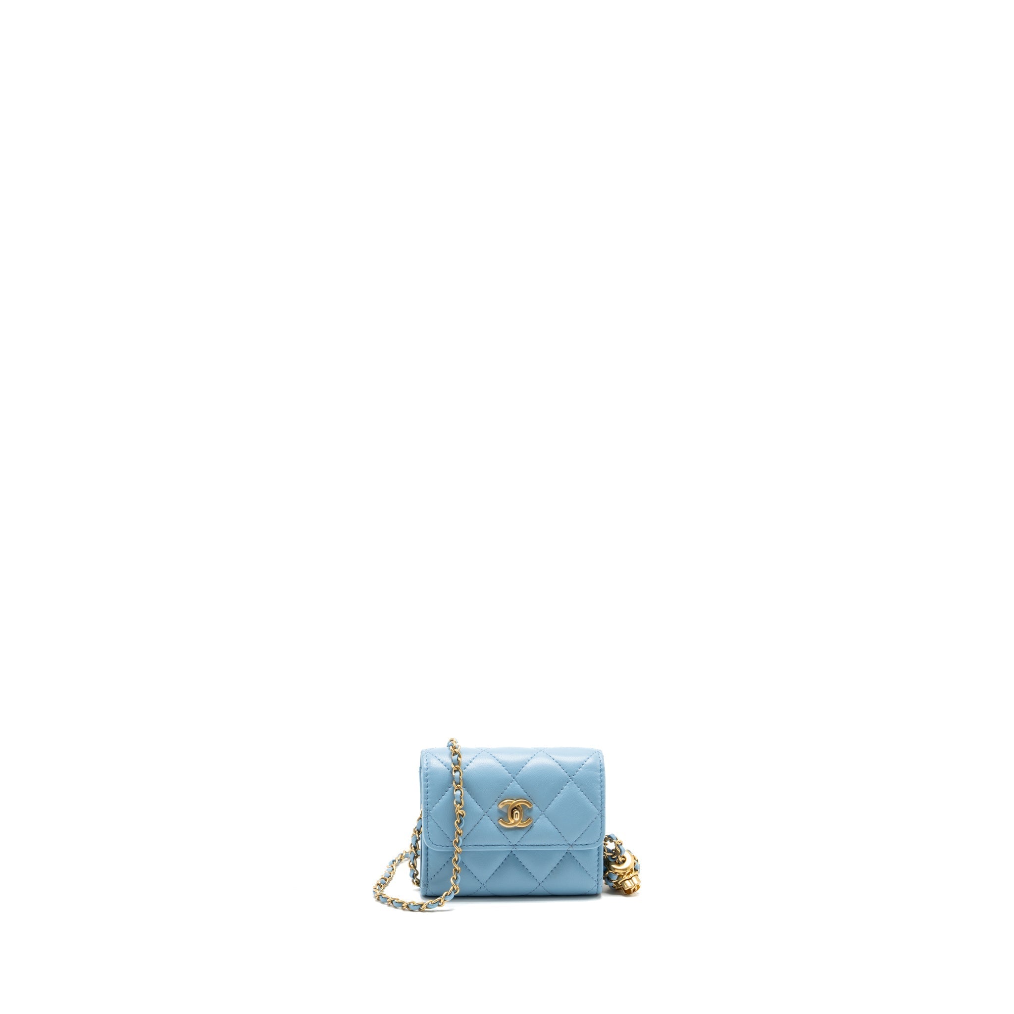 CHANEL PEARL CRUSH MINI FLAP WALLET WITH CHAIN LAMBSKIN BLUE GHW