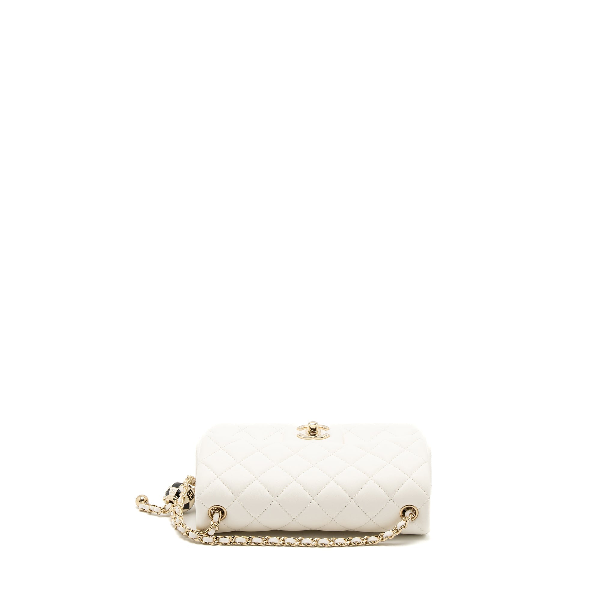CHANEL 23C PEARL CRUSH MINI RECTANGULAR FLAP BAG LAMBSKIN WHITE LGHW (MICROCHIP)