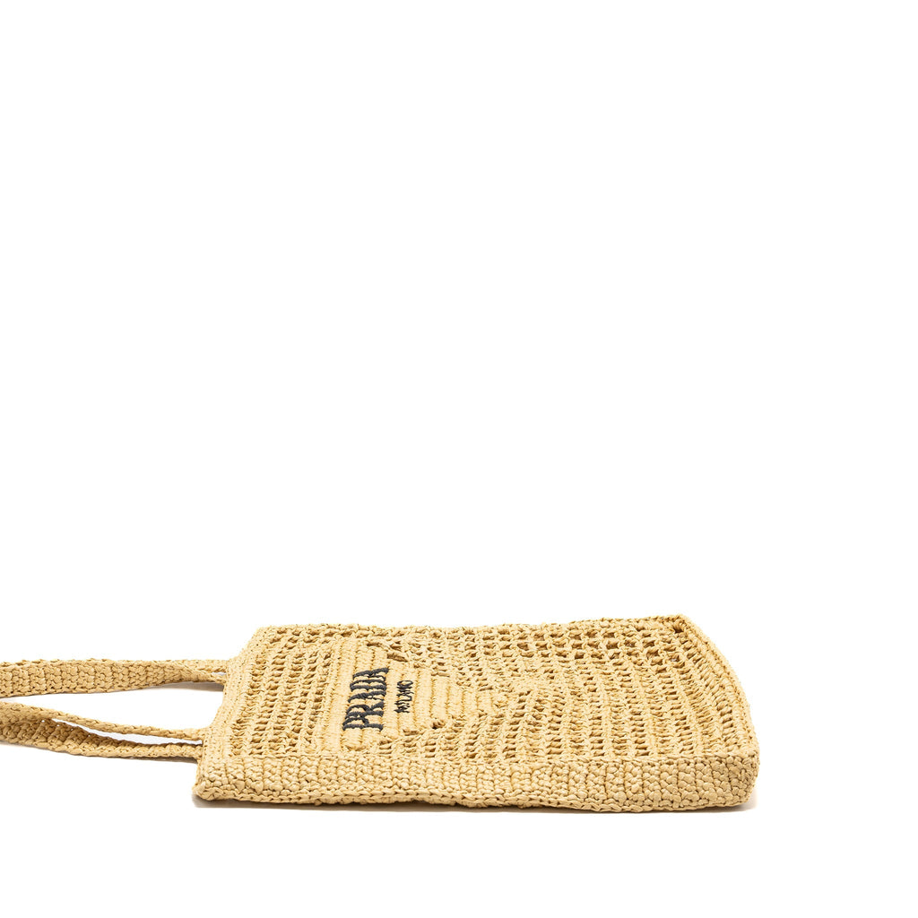 PRADA CROCHET TOTE BAG RAFFIA TAN