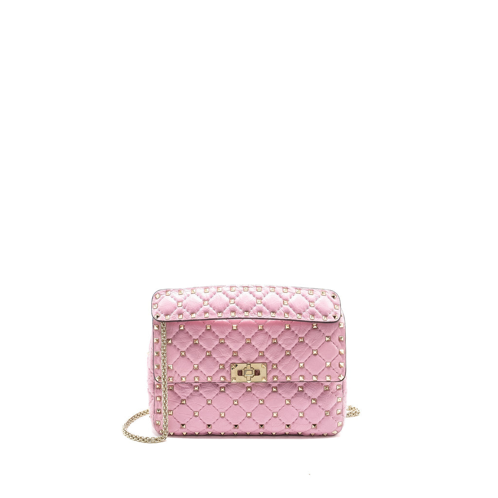 VALENTINO MEDIUM ROCKSTUD SPIKE BAG LEATHER PINK GHW